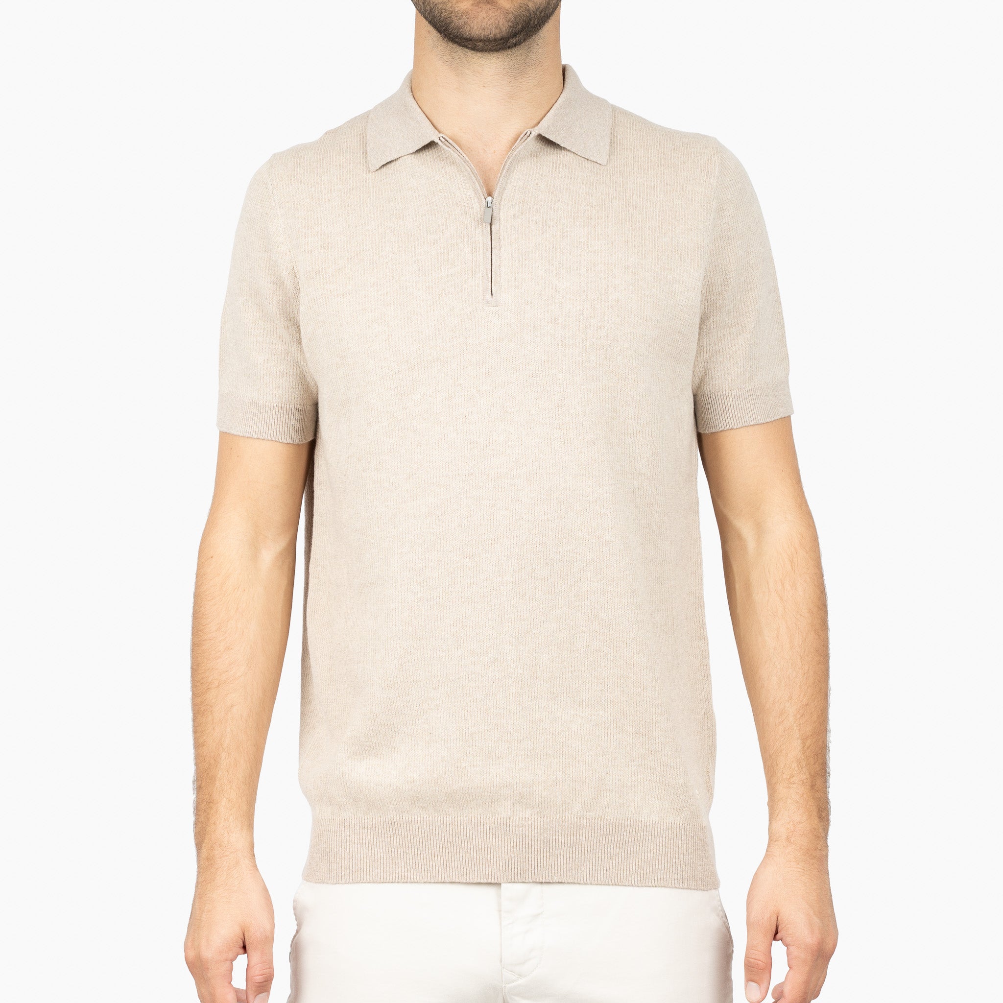SEVEN DIALS Gebreide Polo met Rits Beige | Desmond
