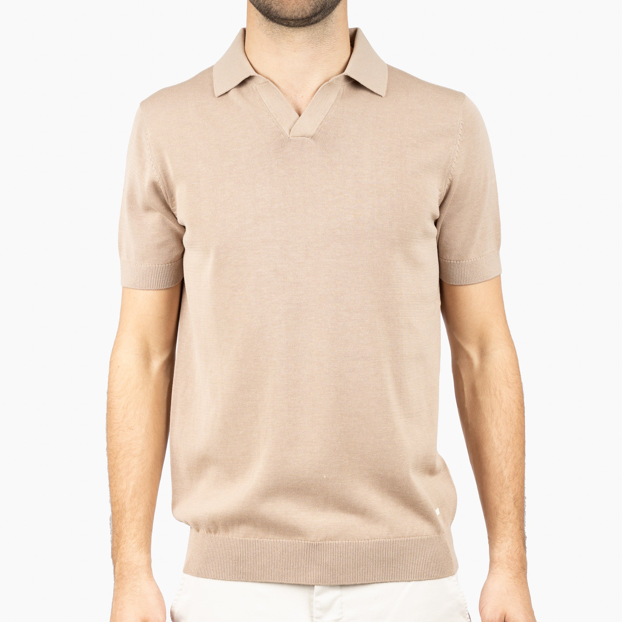 SEVEN DIALS Gebreide Buttonless Polo Zand | Dyche