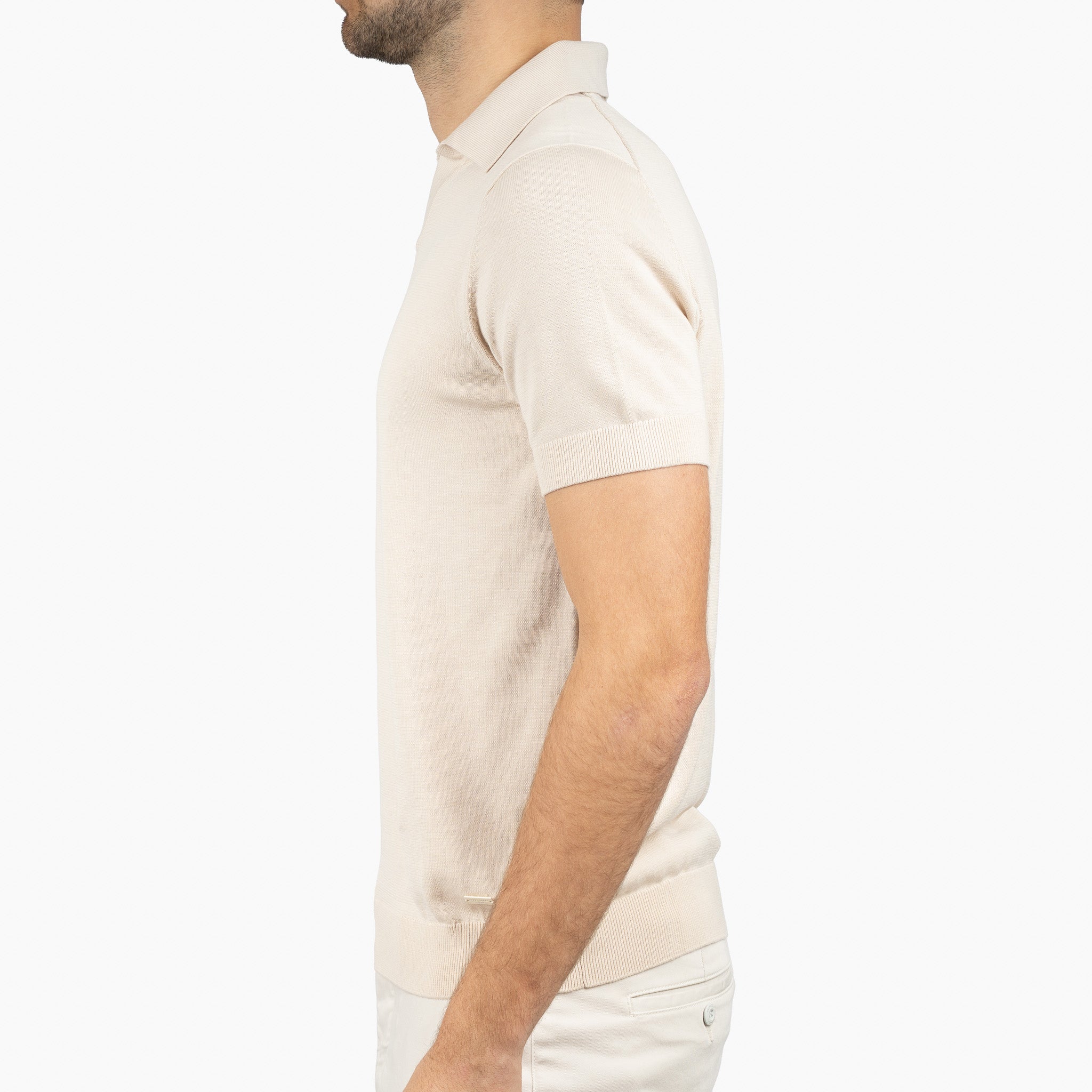 SEVEN DIALS Gebreide Buttonless Polo Beige | Dyche