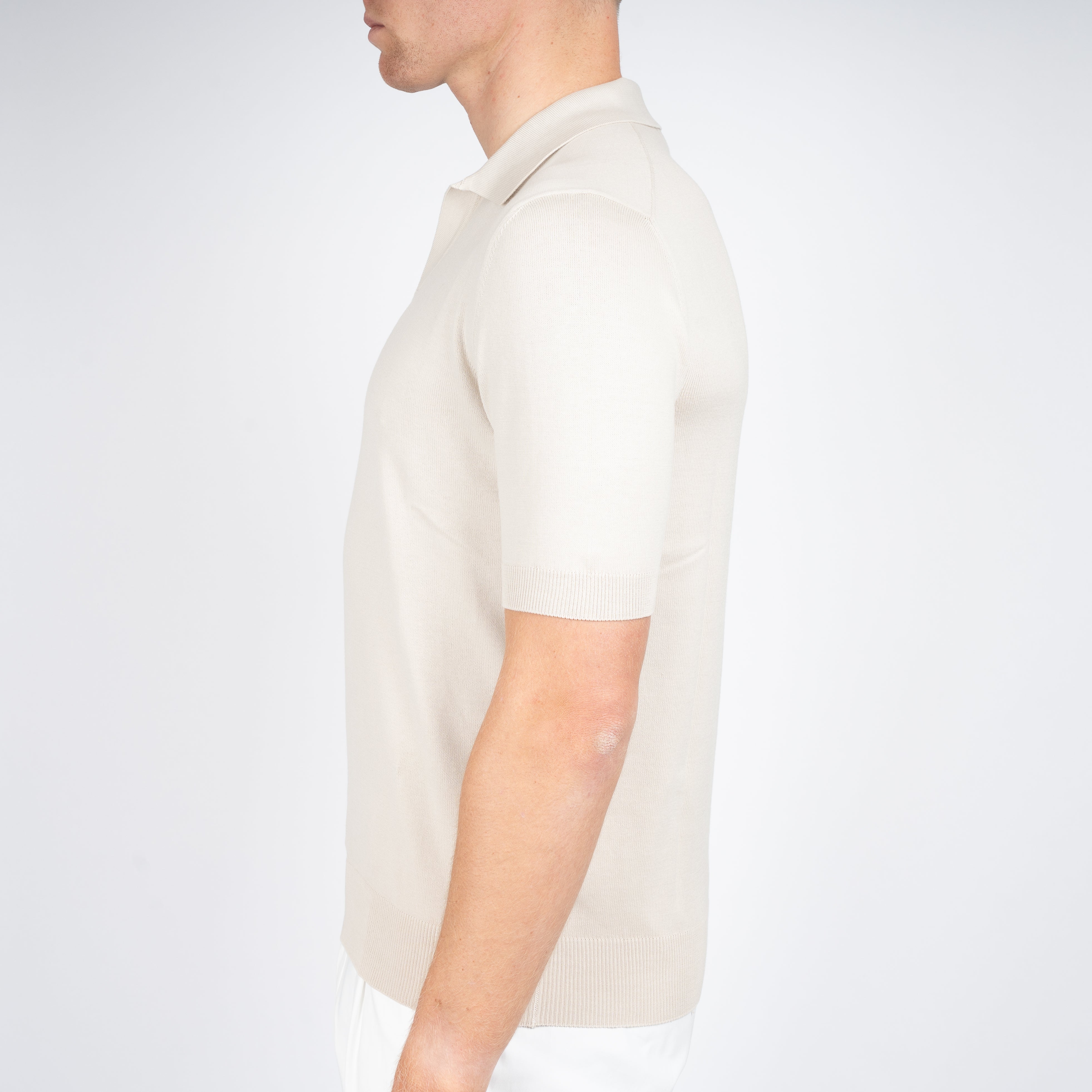 Gran Sasso Buttonless Polo Beige | Egyptian Cotton