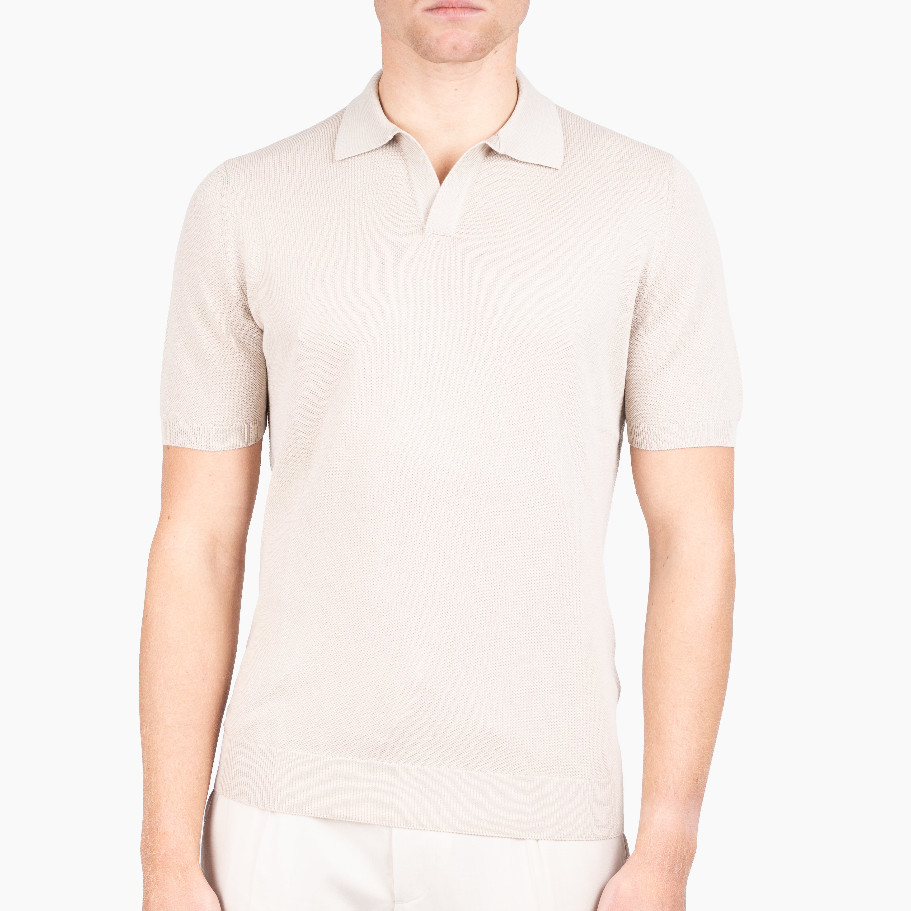 Gran Sasso Polo Buttonless Kraag Beige | Fresh Cotton