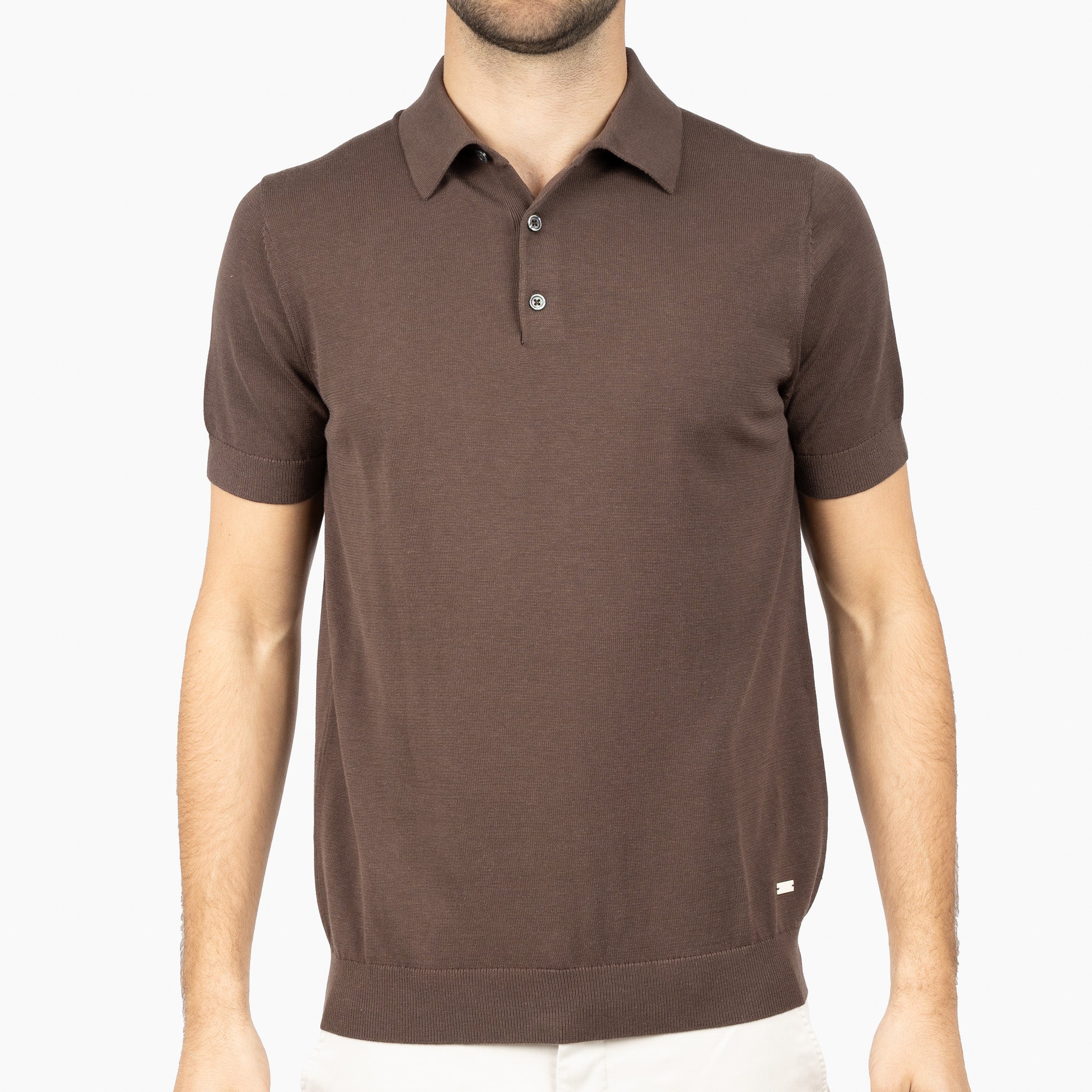 SEVEN DIALS Gebreide Polo Bruin | Fillin