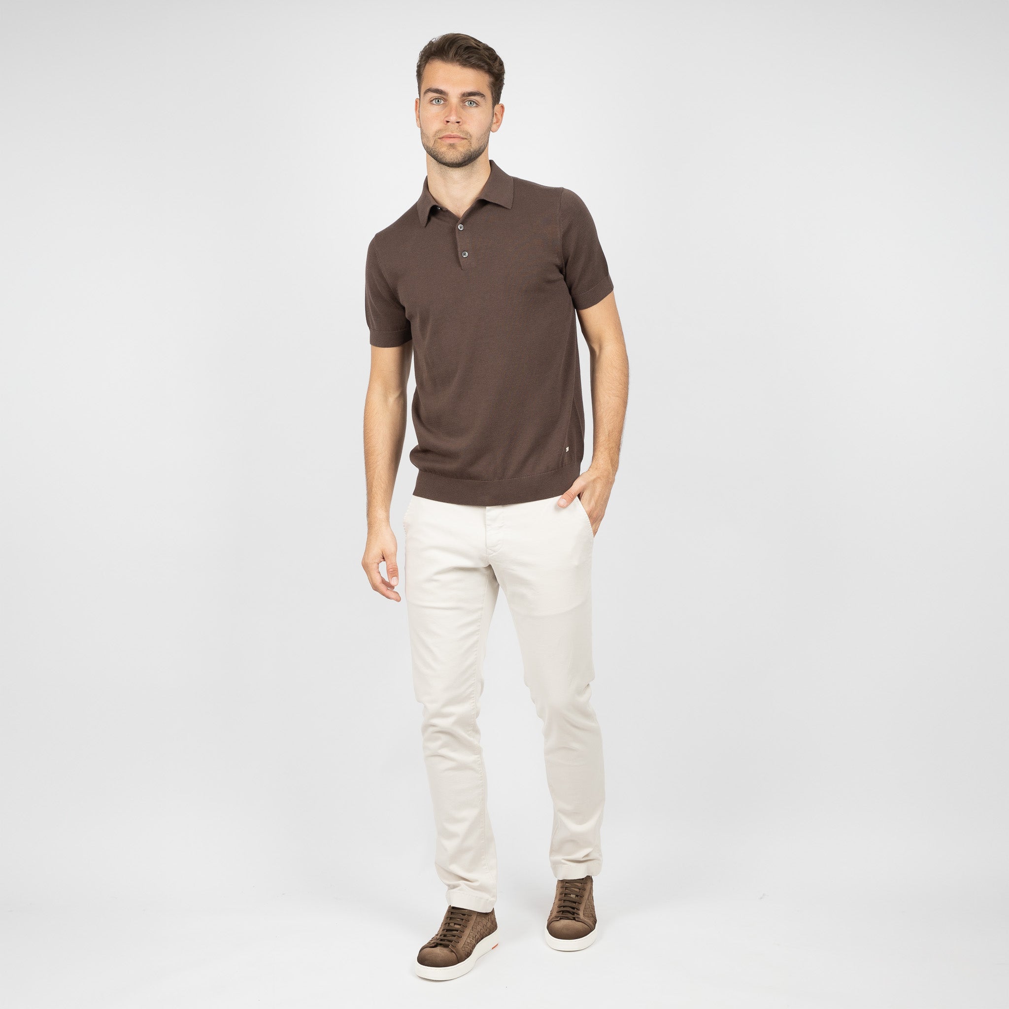 SEVEN DIALS Gebreide Polo Bruin | Fillin