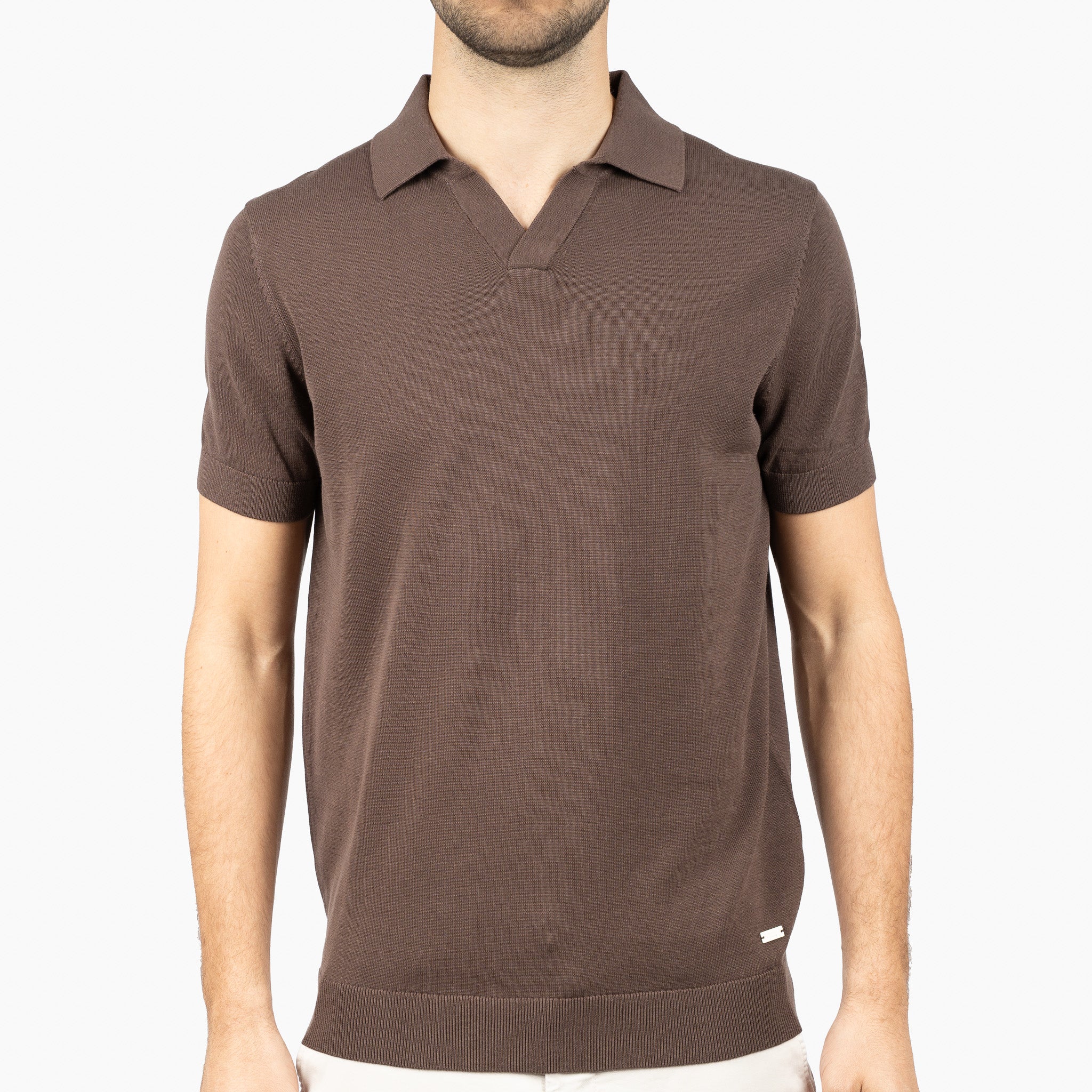 SEVEN DIALS Gebreide Buttonless Polo Bruin | Dyche