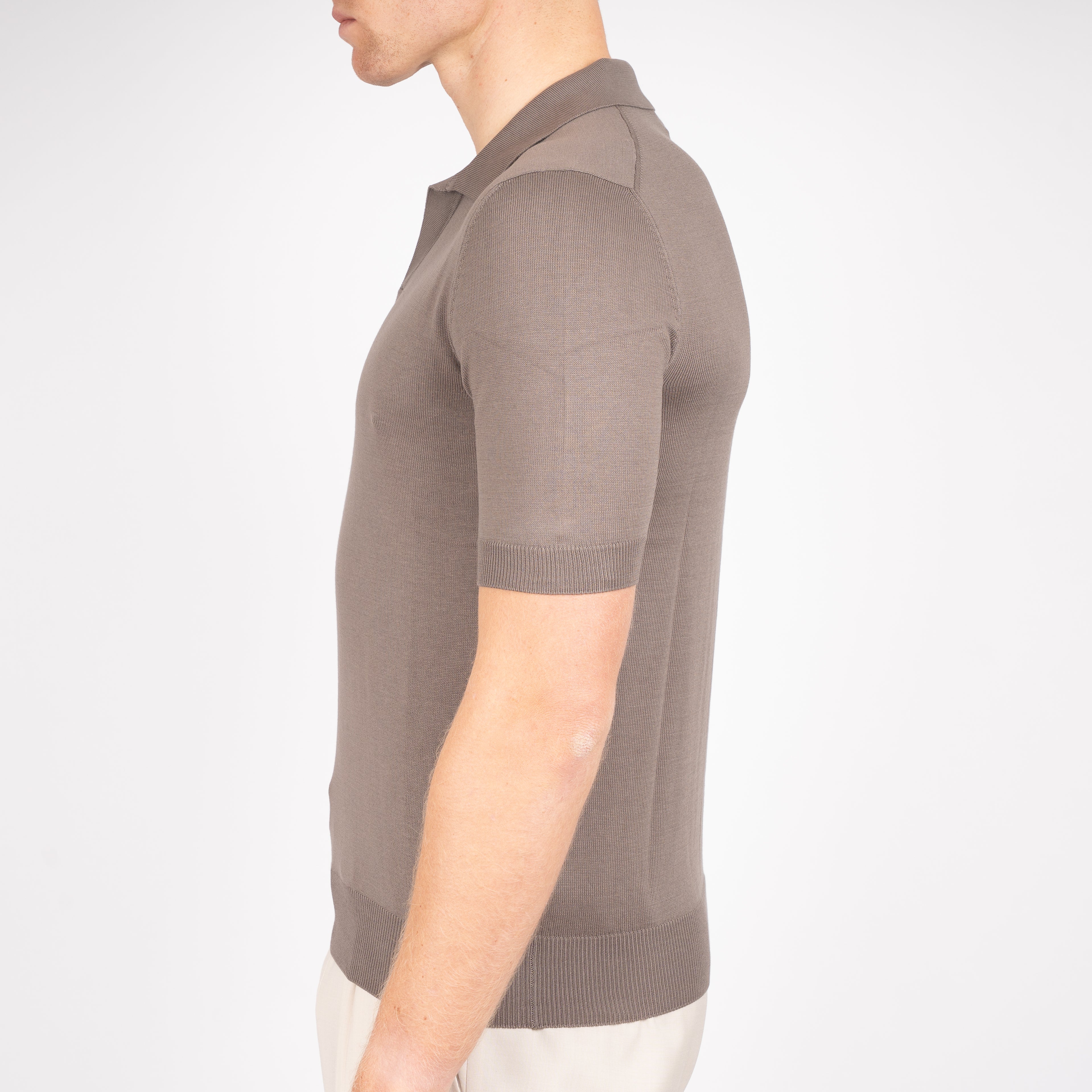 Gran Sasso Buttonless Polo Taupe | Egyptian Cotton