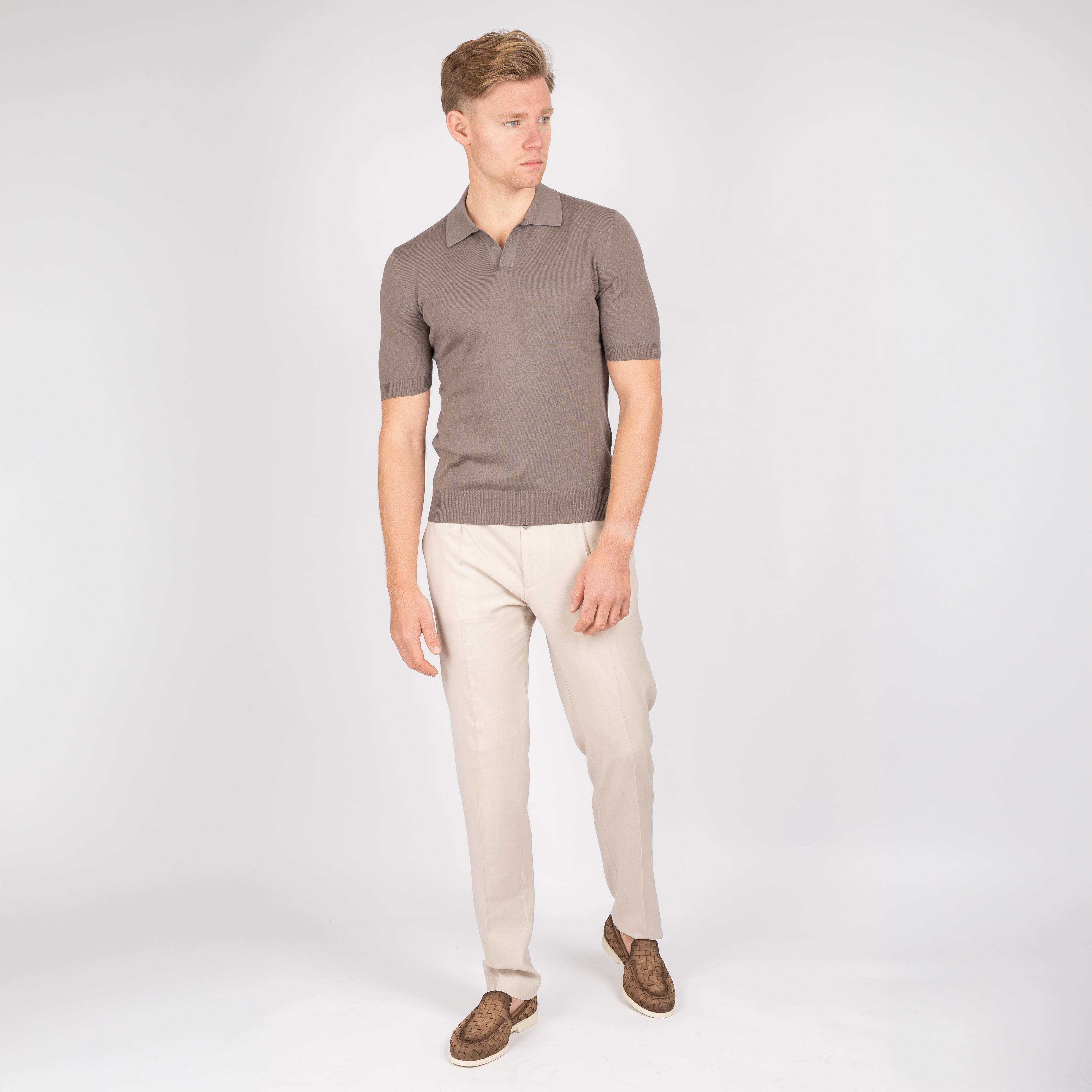 Gran Sasso Buttonless Polo Taupe | Egyptian Cotton