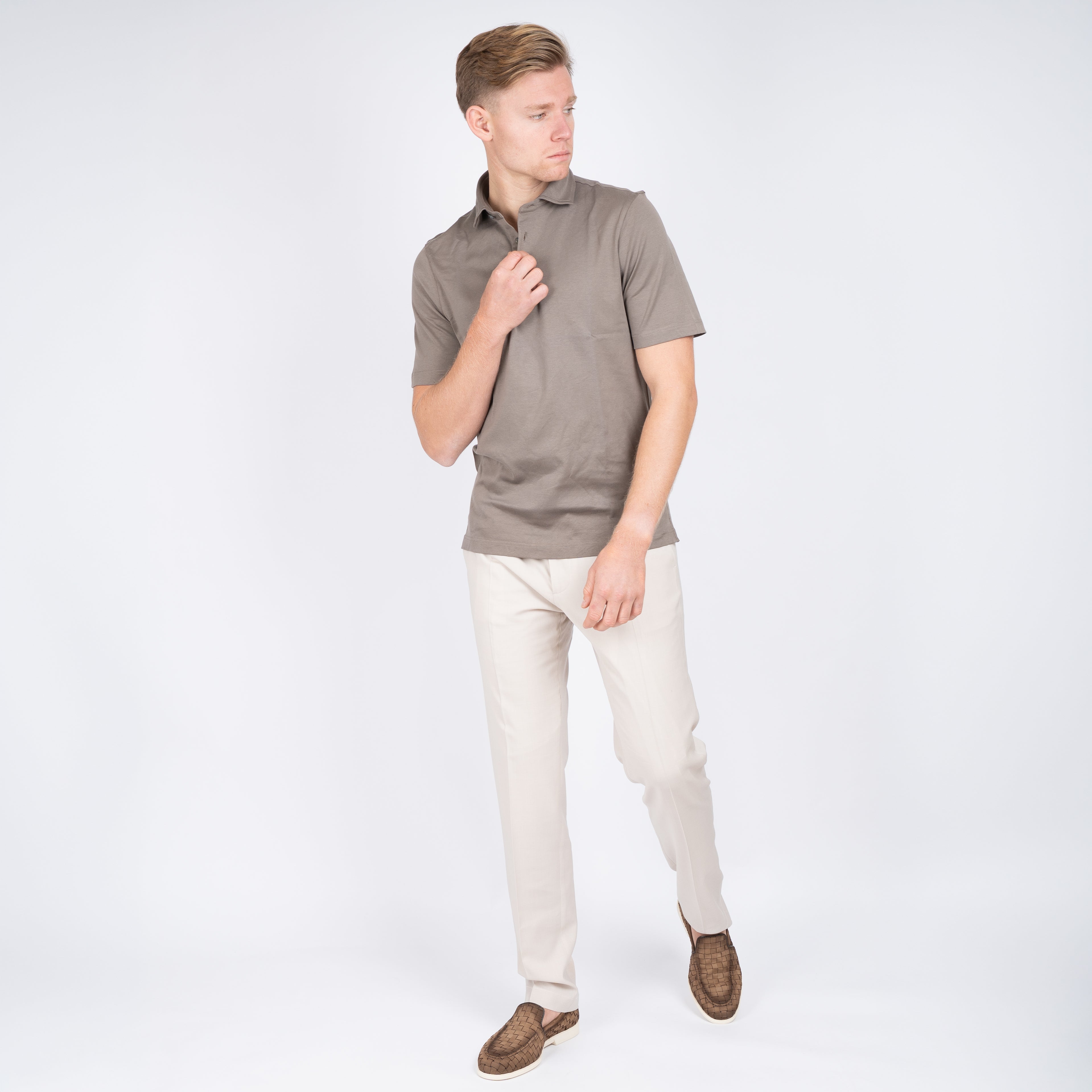 Gran Sasso Polo Taupe | Mercerized Cotton