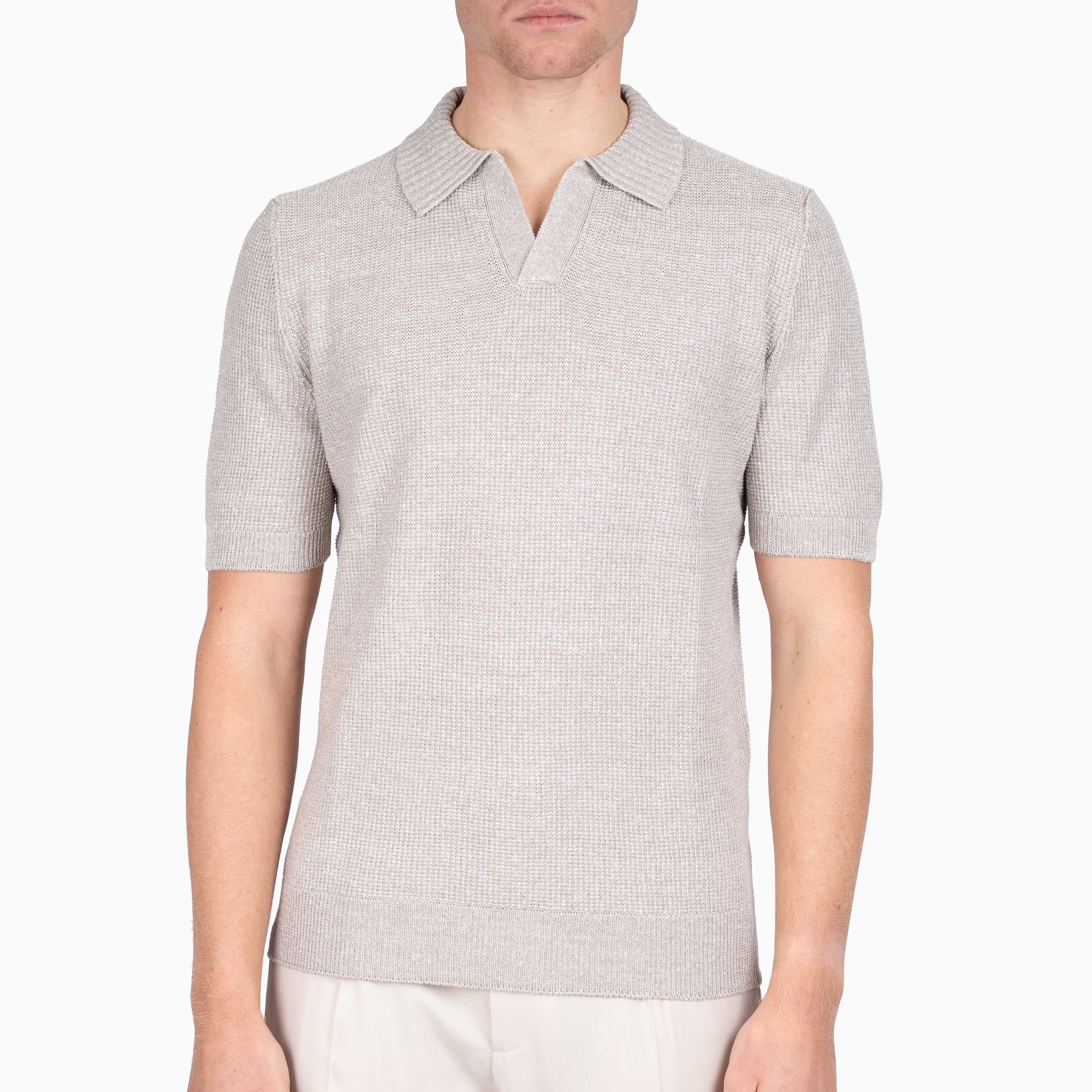 Gran Sasso Polo Buttonless Kraag Beige | Linnen & Cotton