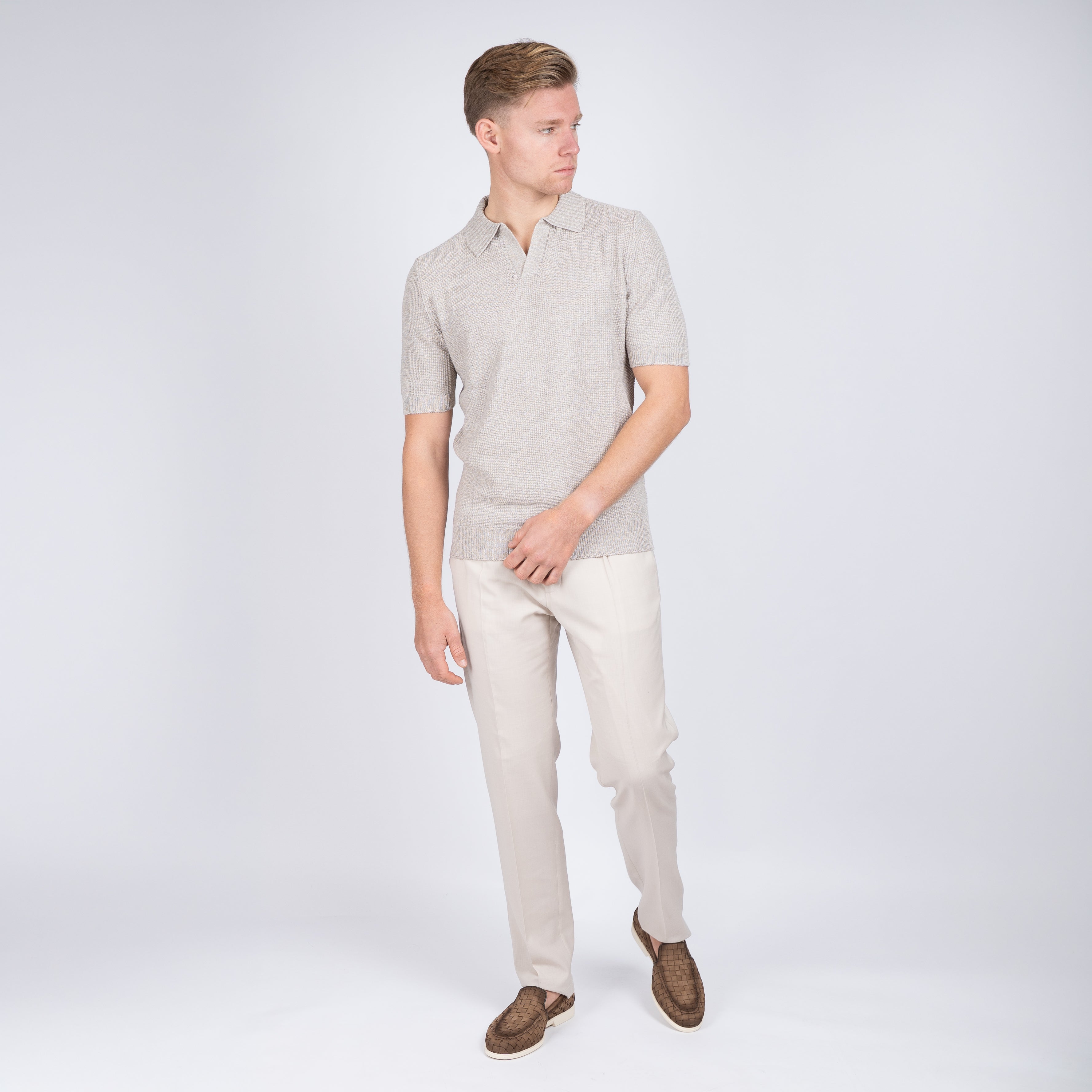 Gran Sasso Polo Buttonless Kraag Beige | Linnen & Cotton
