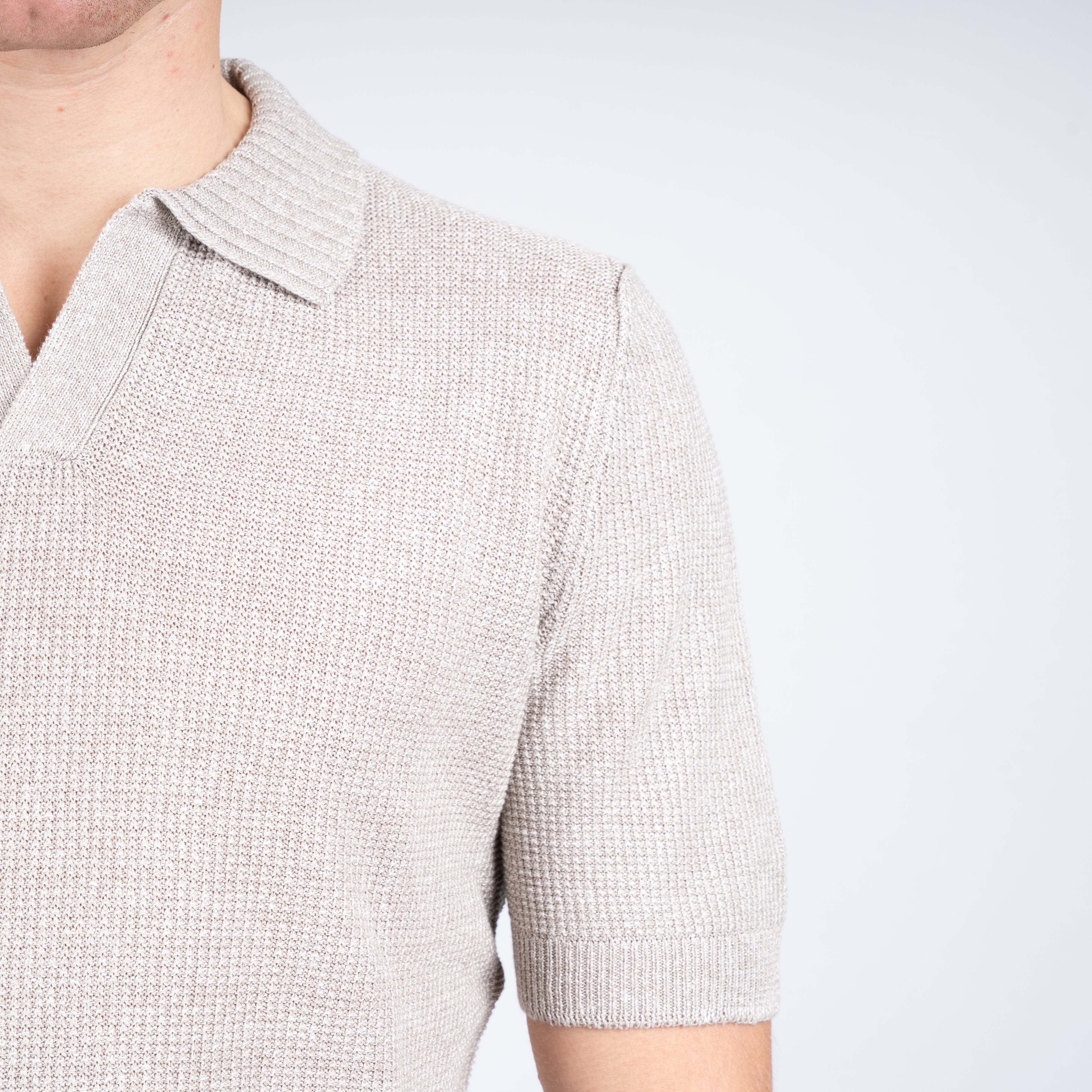 Gran Sasso Polo Buttonless Kraag Beige | Linnen & Cotton