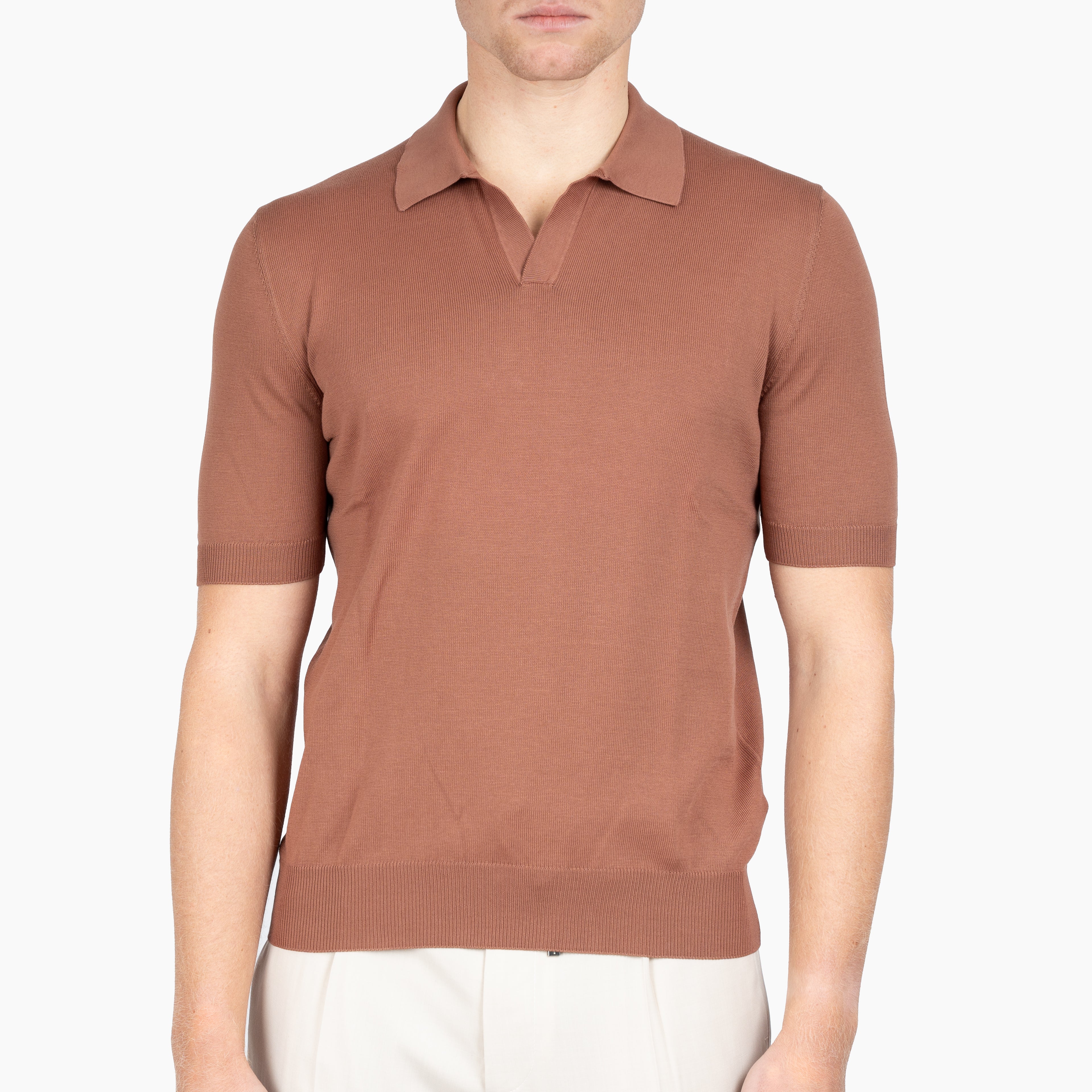 Gran Sasso Buttonless Polo Roestbruin | Egyptian Cotton