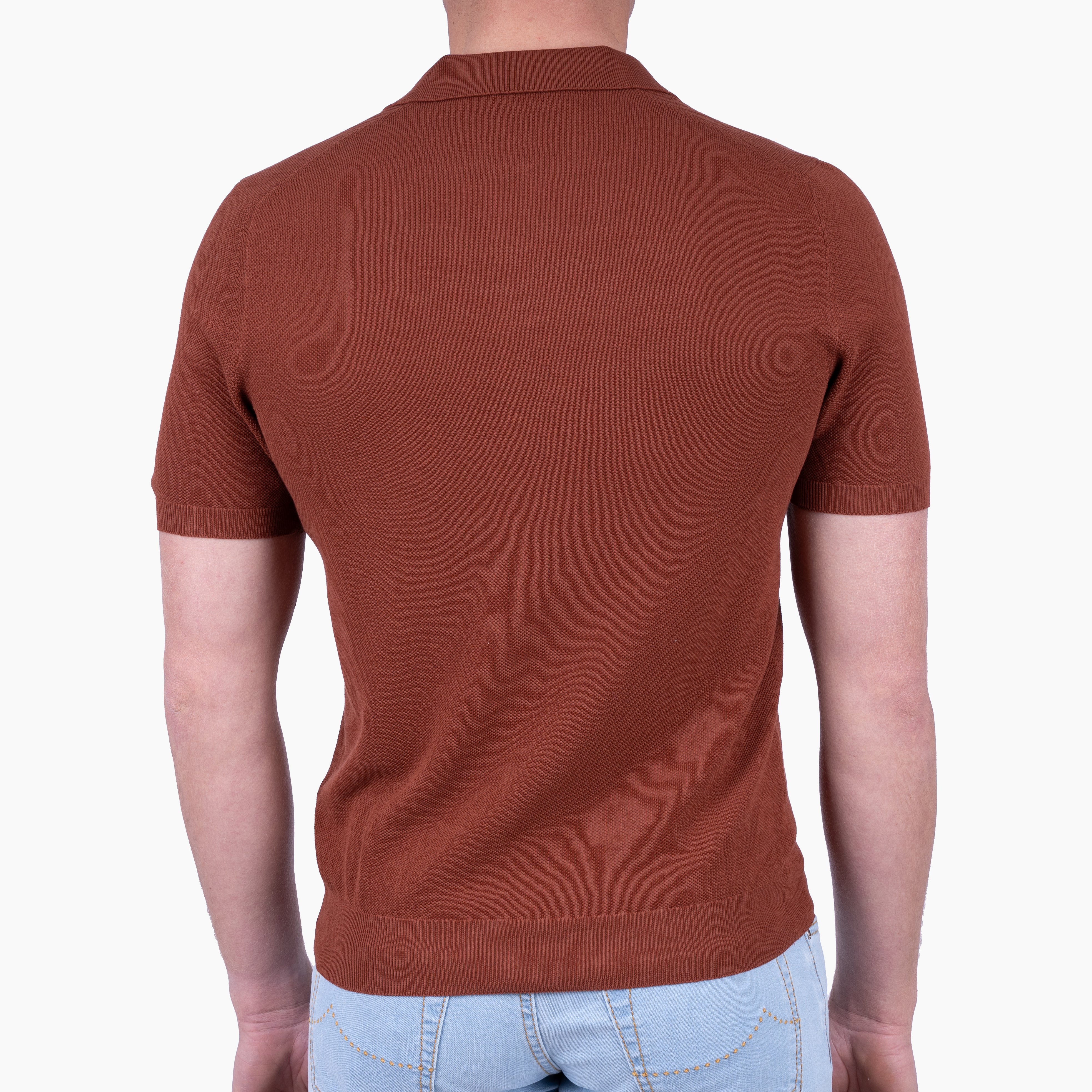 Gran Sasso Polo Buttonless Kraag Roestbruin | Fresh Cotton