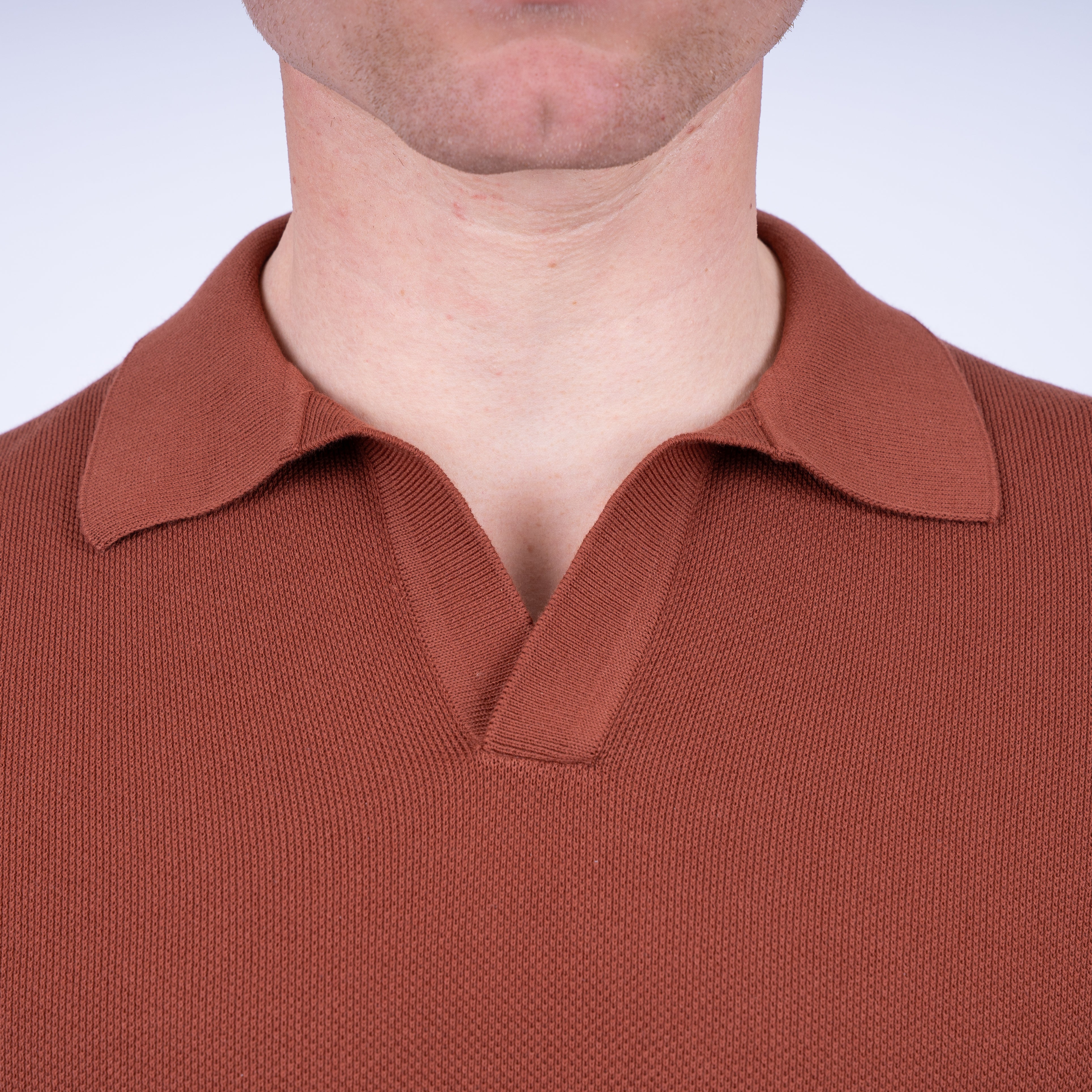 Gran Sasso Polo Buttonless Kraag Roestbruin | Fresh Cotton