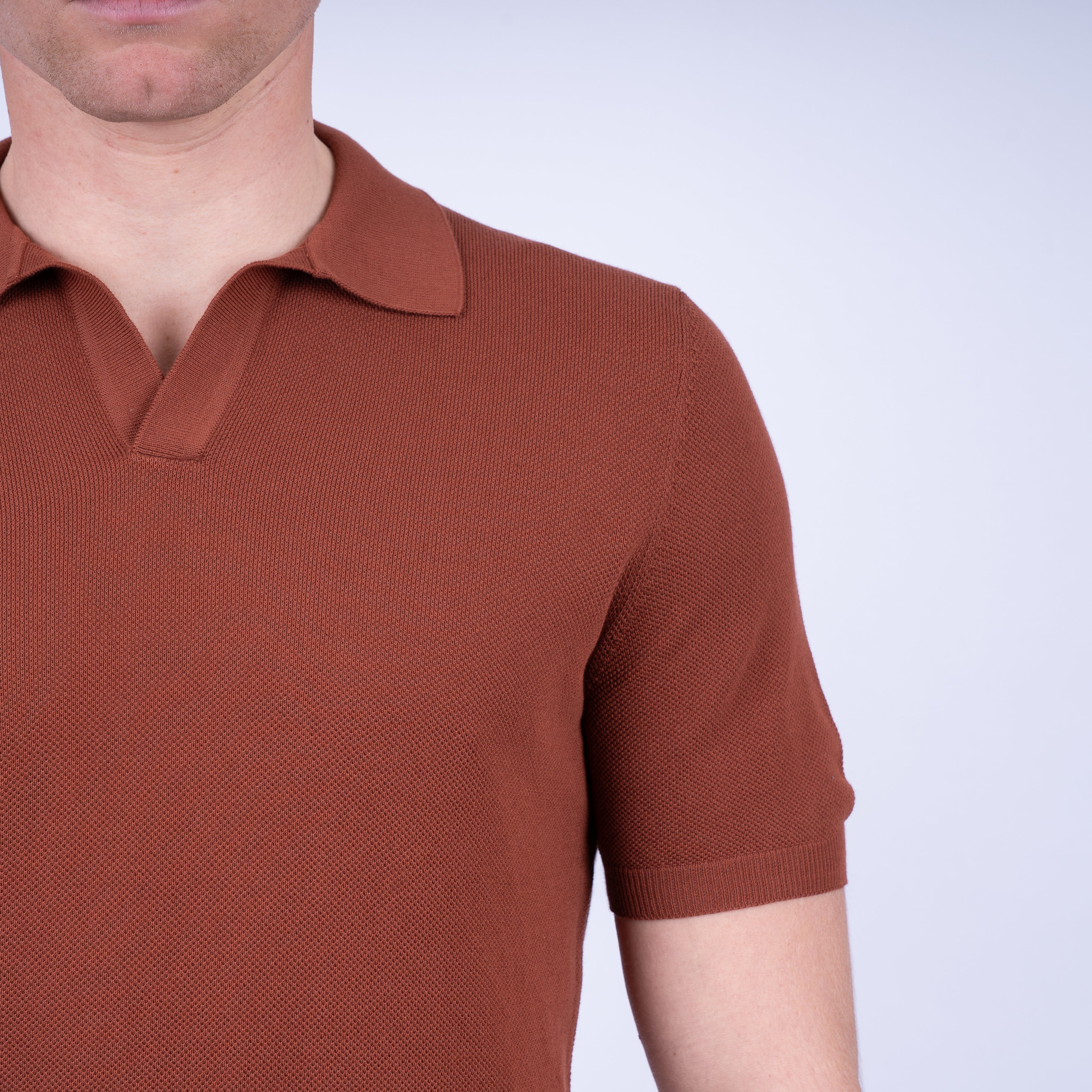 Gran Sasso Polo Buttonless Kraag Roestbruin | Fresh Cotton