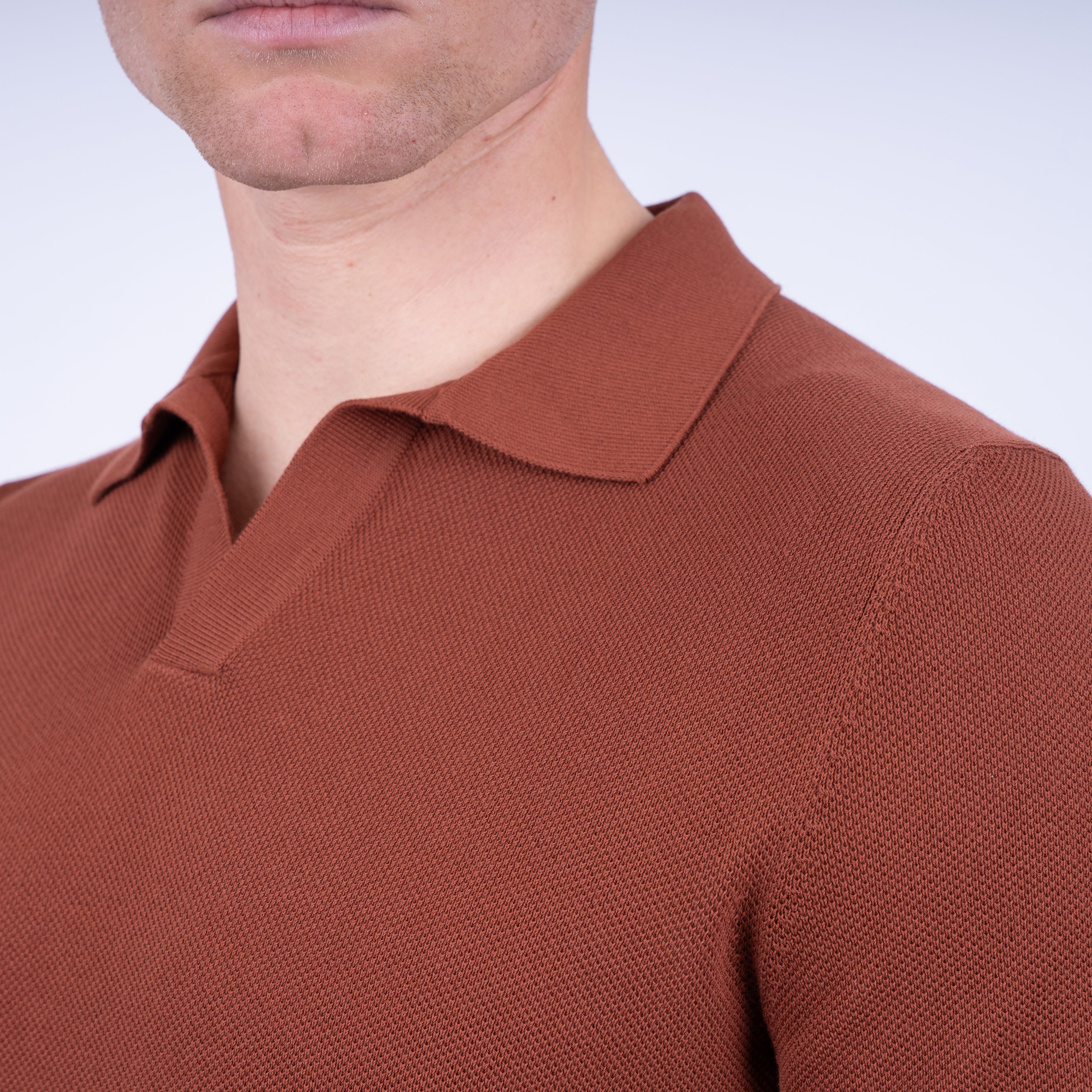 Gran Sasso Polo Buttonless Kraag Roestbruin | Fresh Cotton