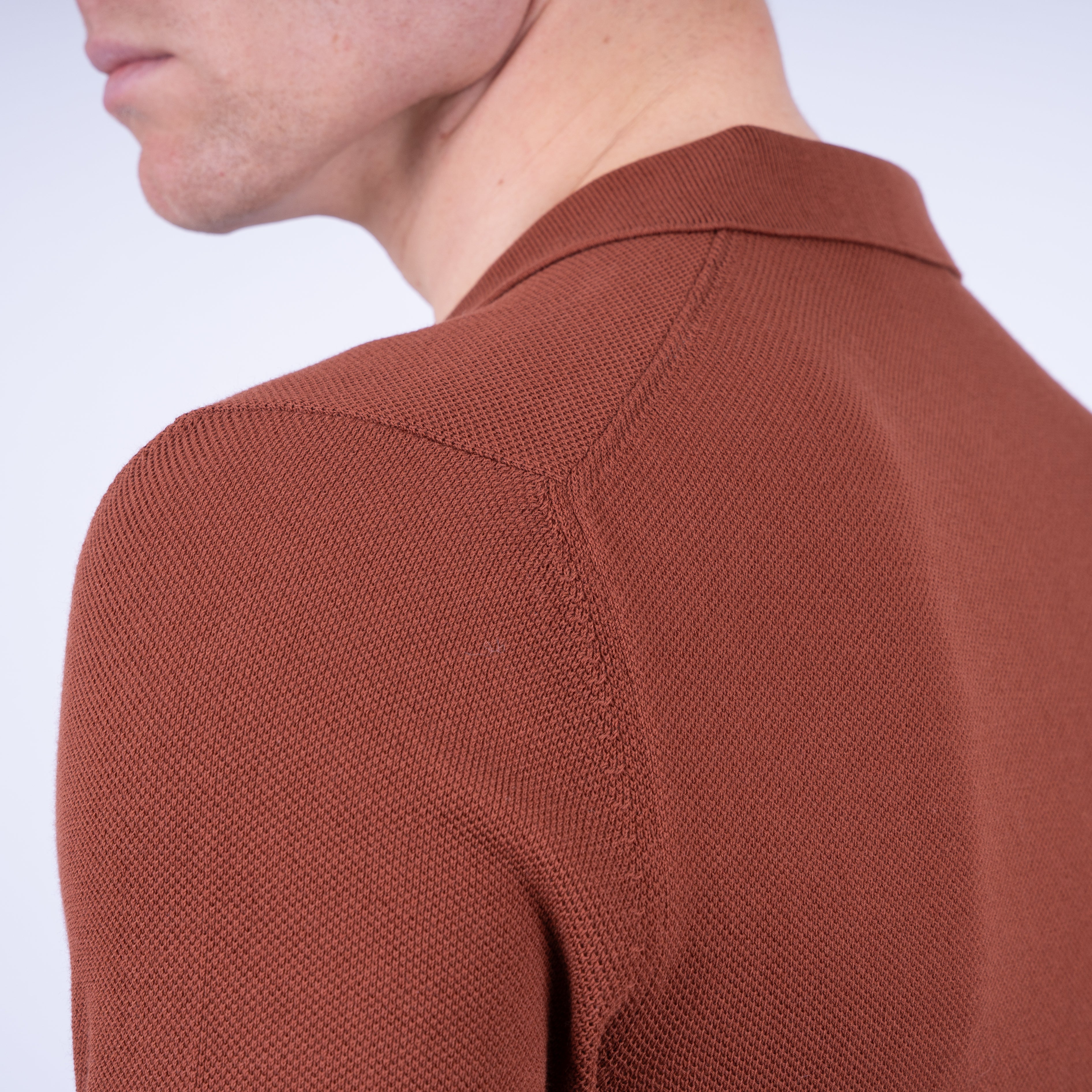 Gran Sasso Polo Buttonless Kraag Roestbruin | Fresh Cotton