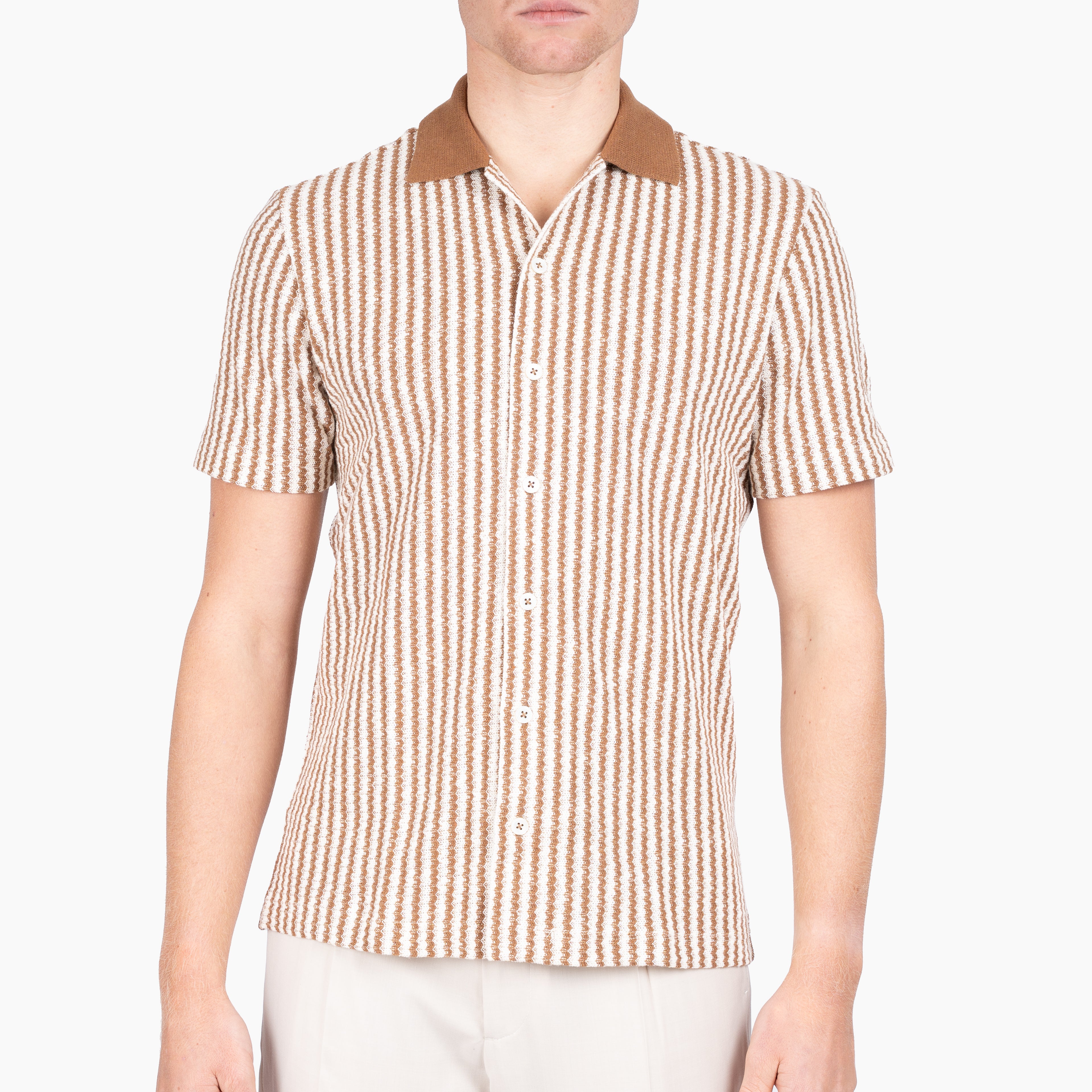 Gran Sasso Doorknoop Polo Roestbruin Gestreept | Caperdoni