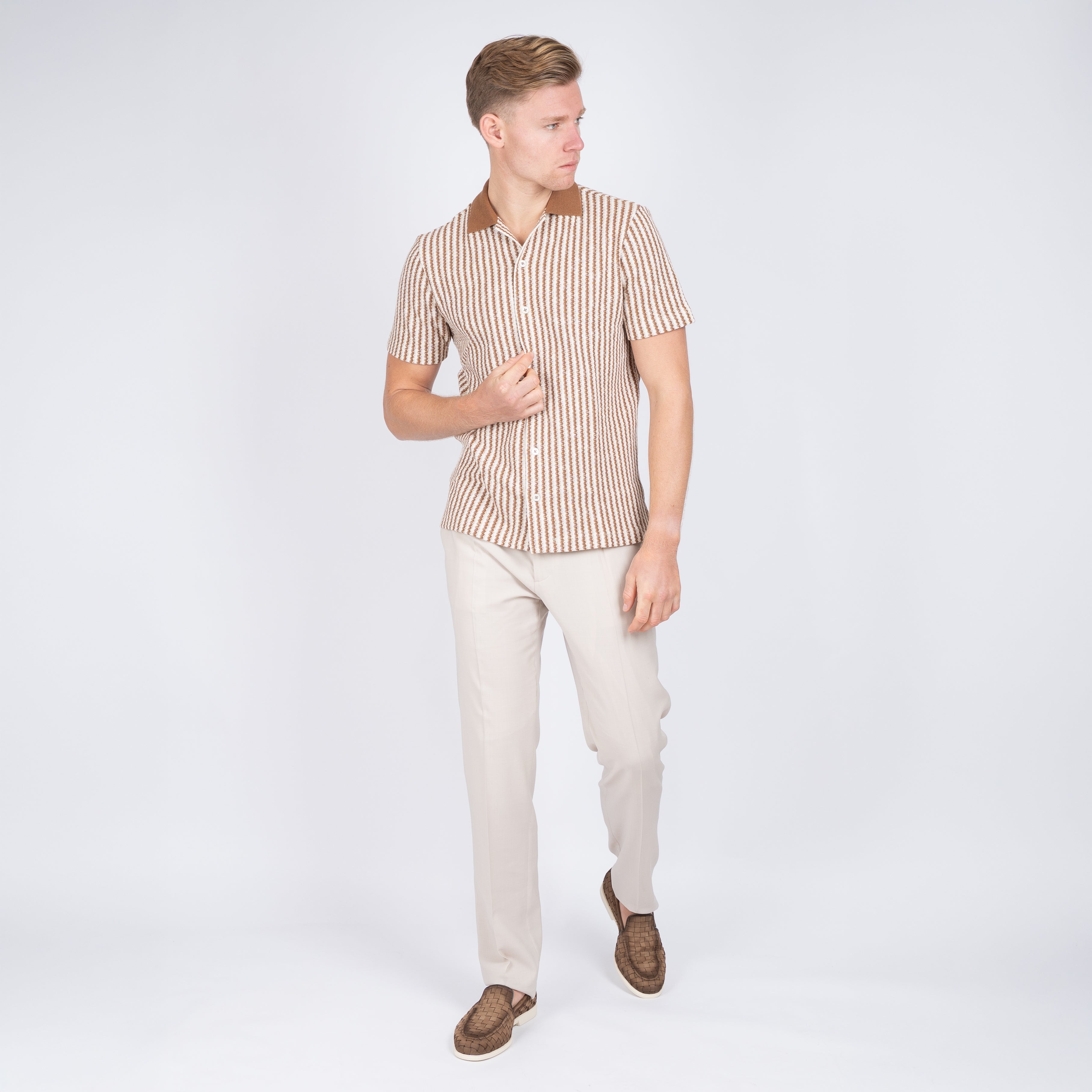 Gran Sasso Doorknoop Polo Roestbruin Gestreept | Caperdoni