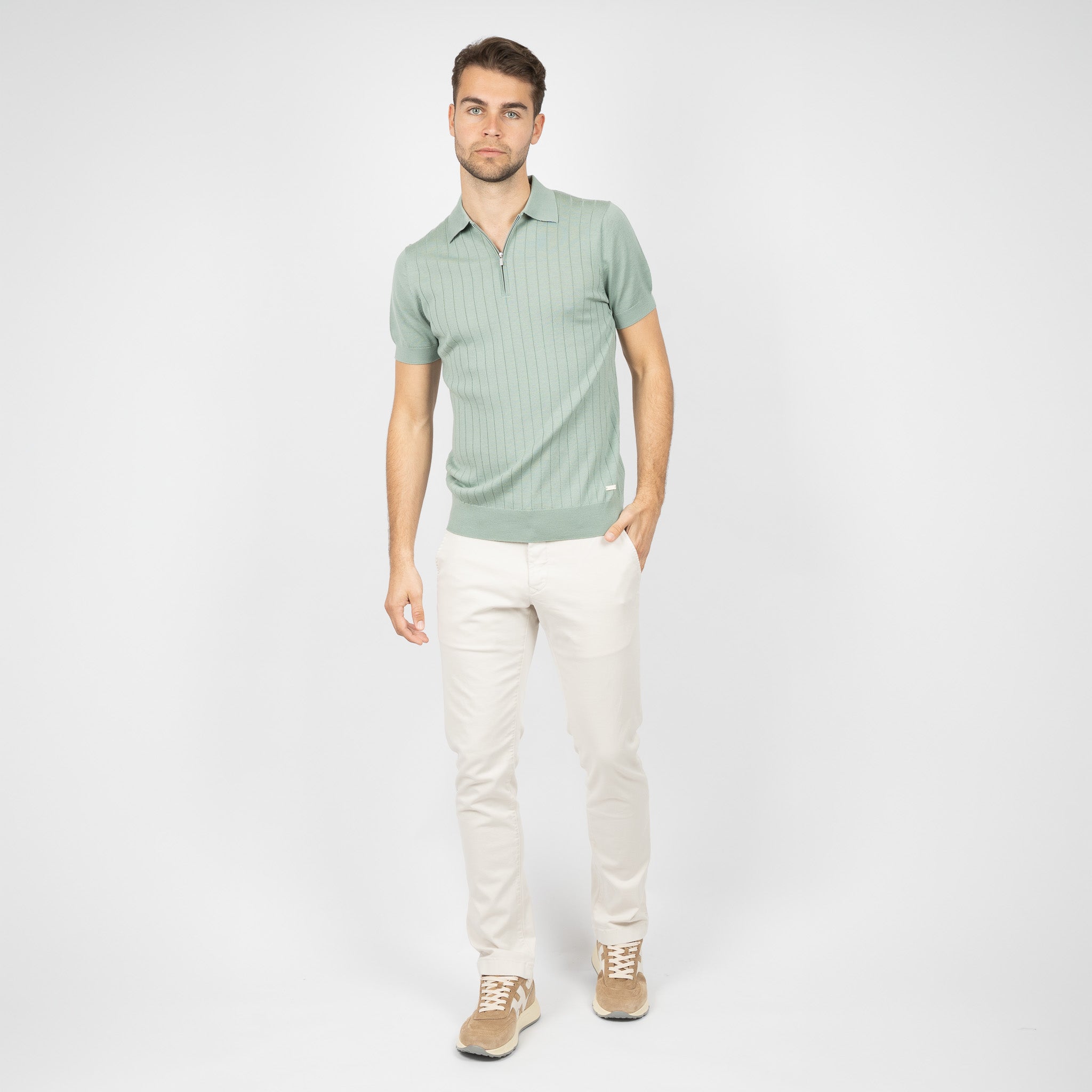 SEVEN DIALS Gebreide Polo met Rits Lichtgroen | Brentt
