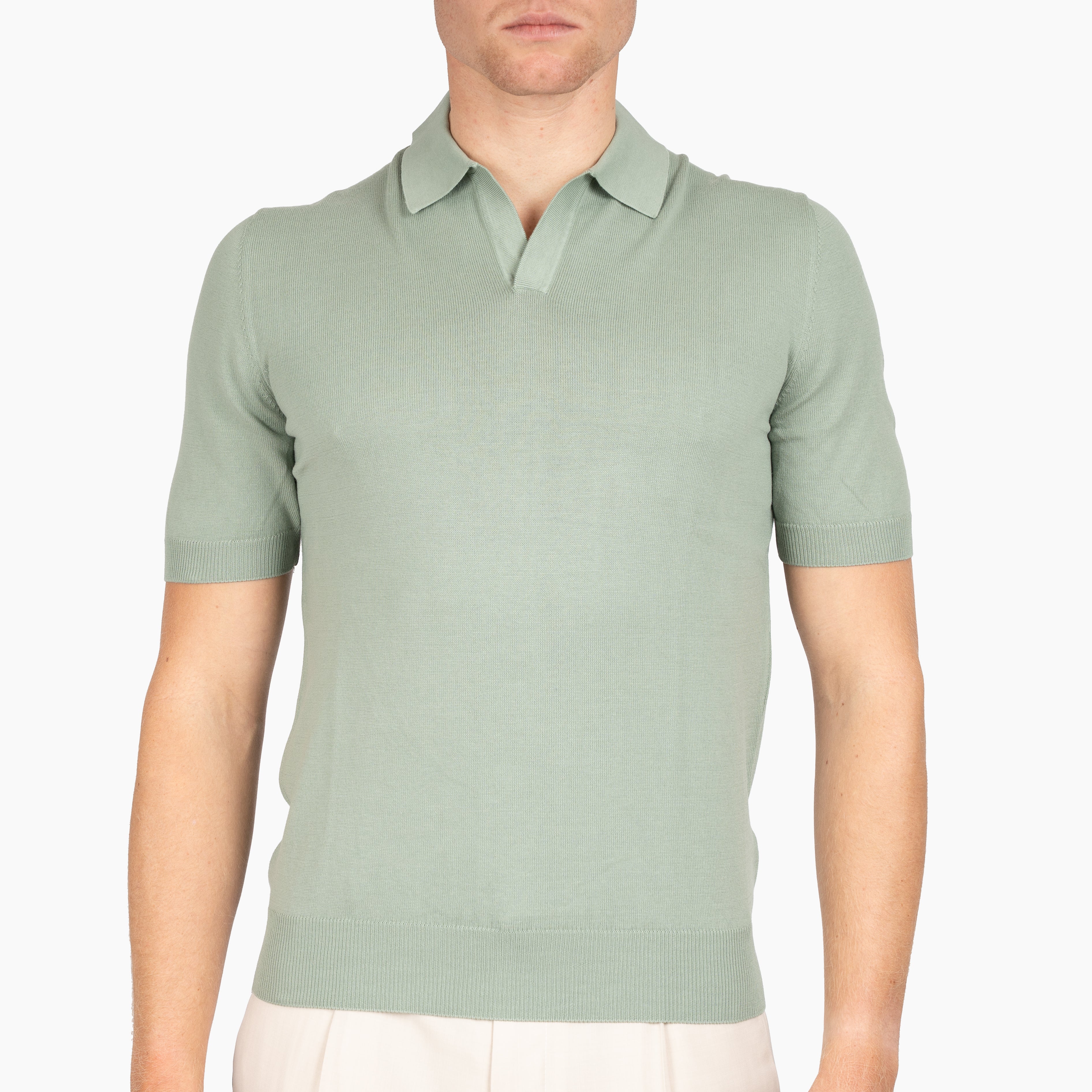 Gran Sasso Buttonless Polo Lichtgroen | Egyptian Cotton