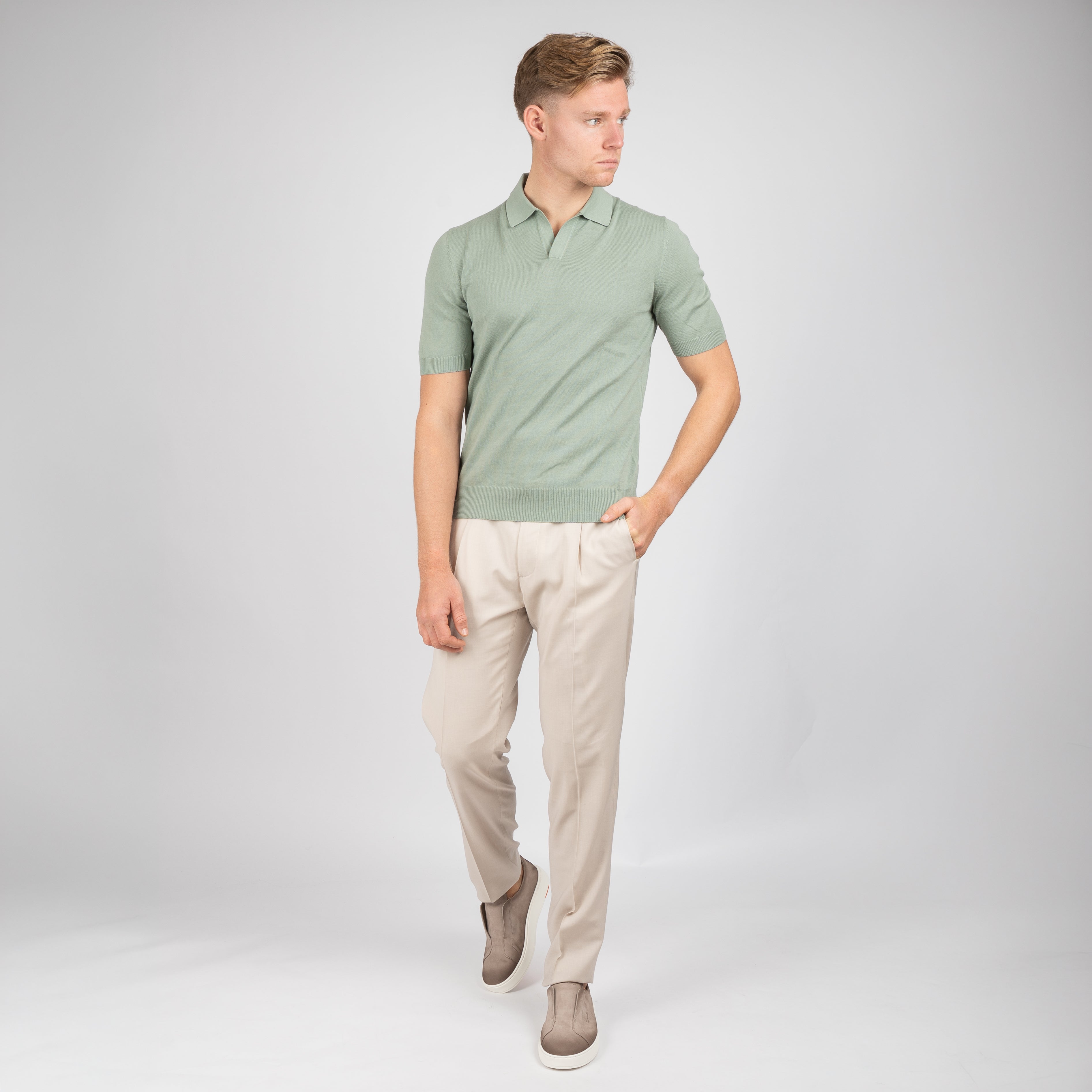 Gran Sasso Buttonless Polo Lichtgroen | Egyptian Cotton