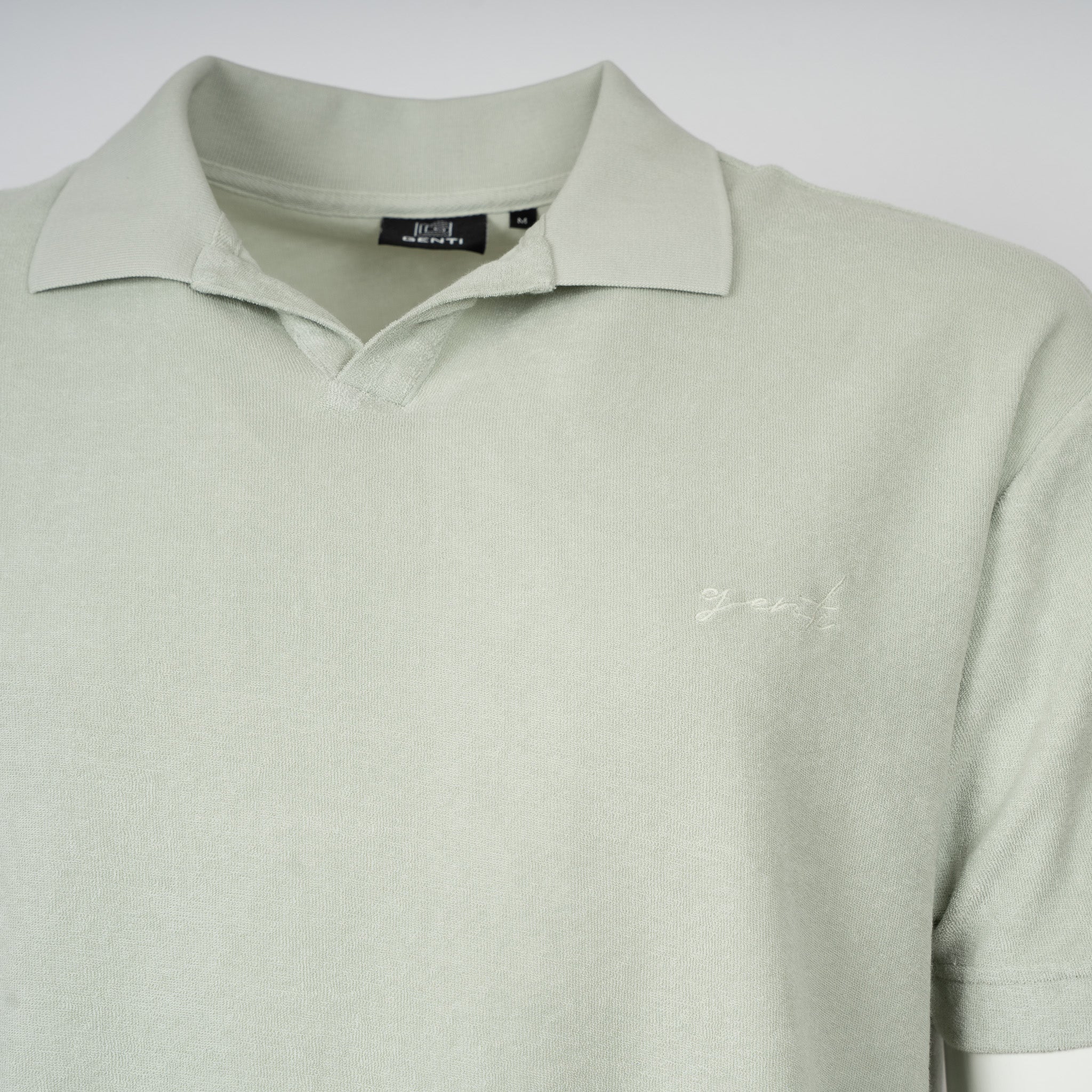 Genti Buttonless Polo Lichtgroen | Badstof