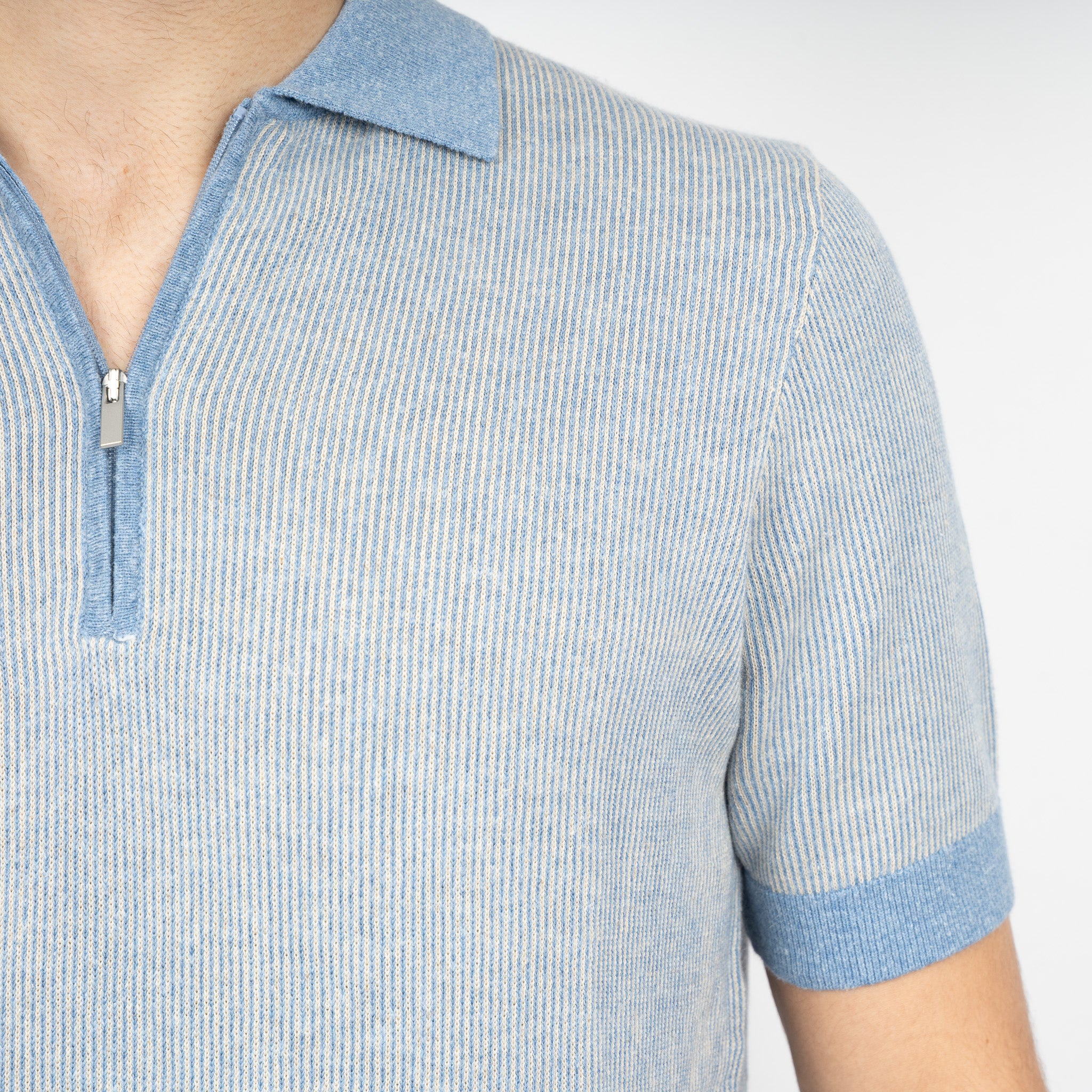 SEVEN DIALS Gebreide Polo met Rits Lichtblauw | Desmond