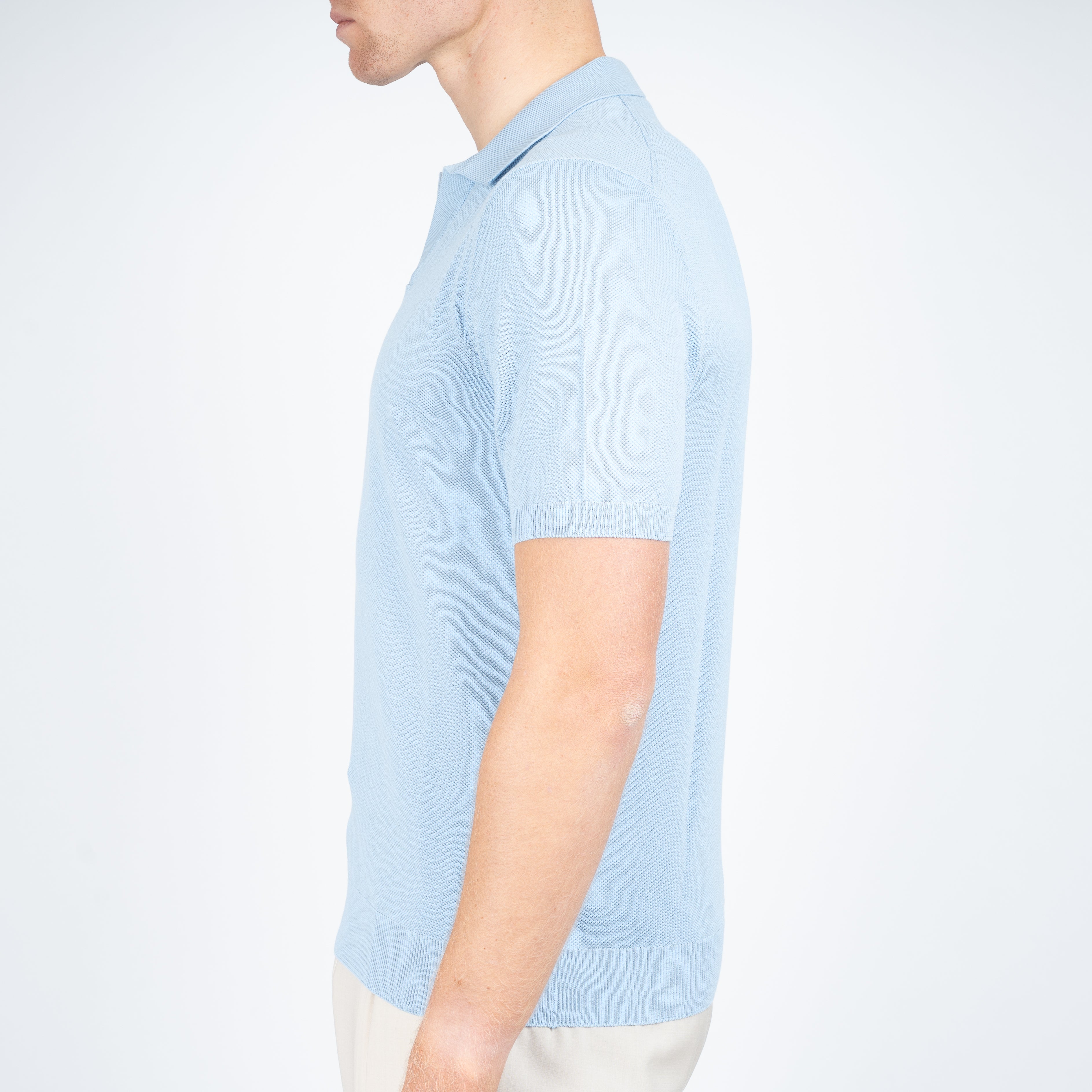 Gran Sasso Polo Buttonless Kraag Lichtblauw | Fresh Cotton