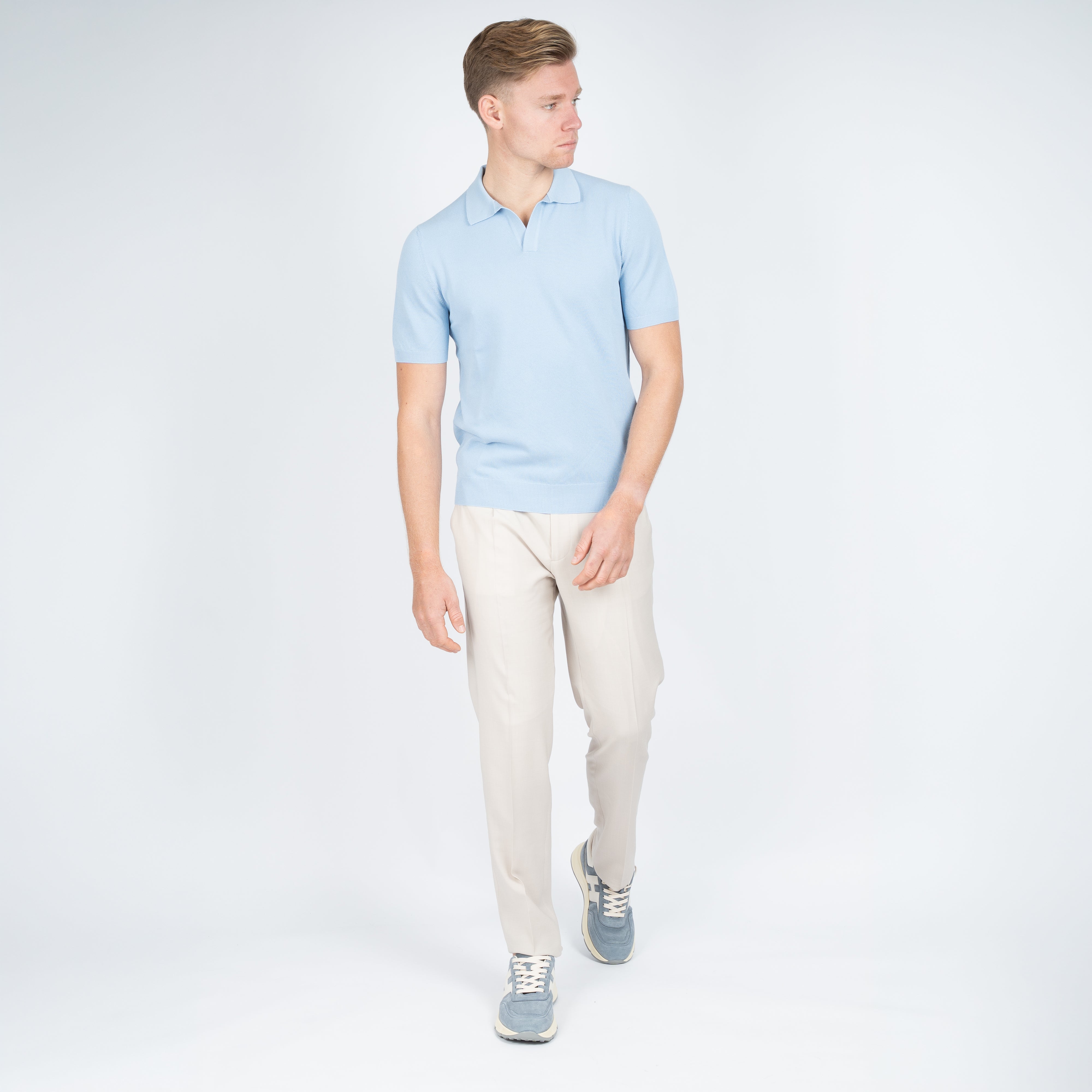 Gran Sasso Polo Buttonless Kraag Lichtblauw | Fresh Cotton
