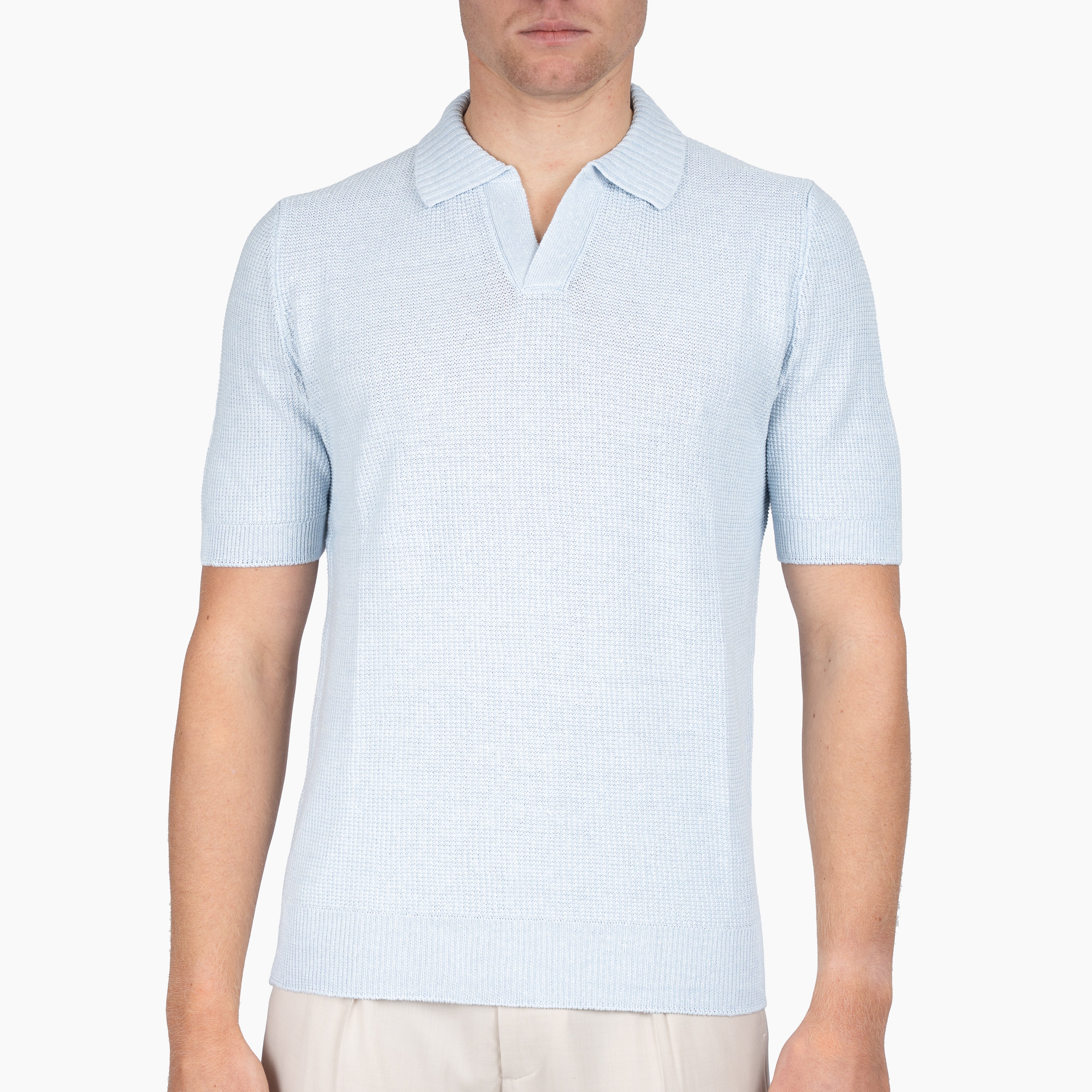 Gran Sasso Polo Buttonless Kraag Lichtblauw | Linnen & Cotton
