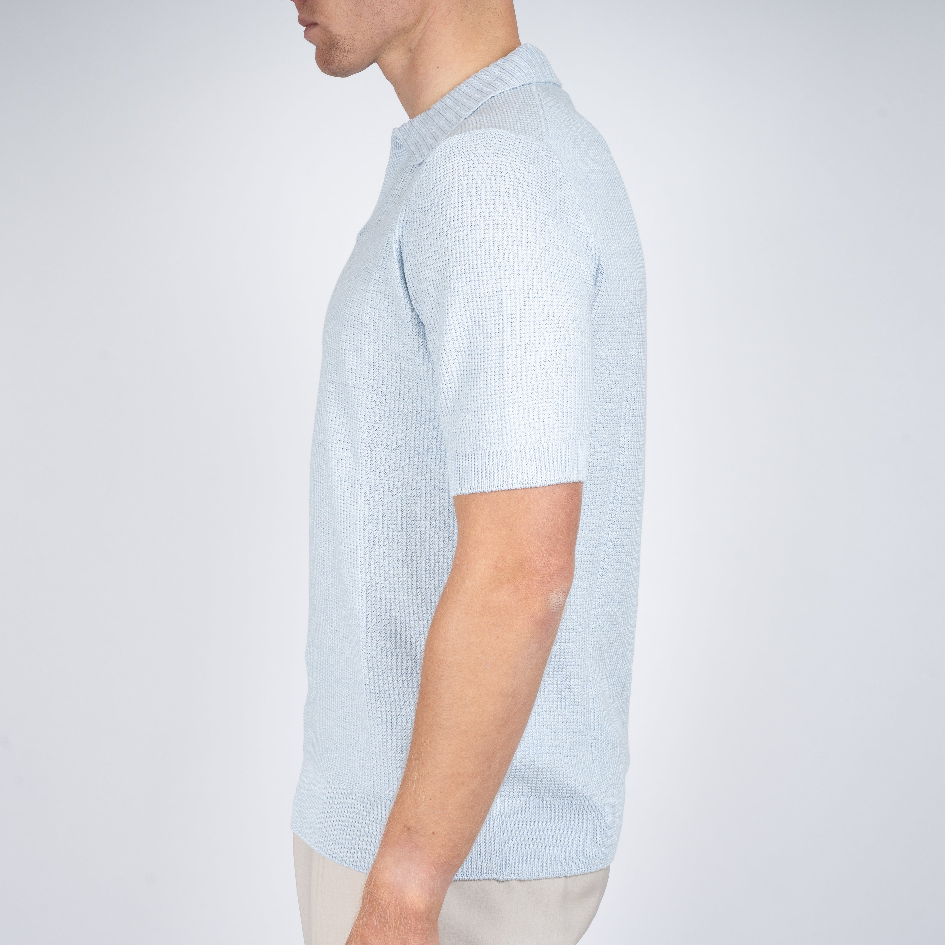 Gran Sasso Polo Buttonless Kraag Lichtblauw | Linnen & Cotton