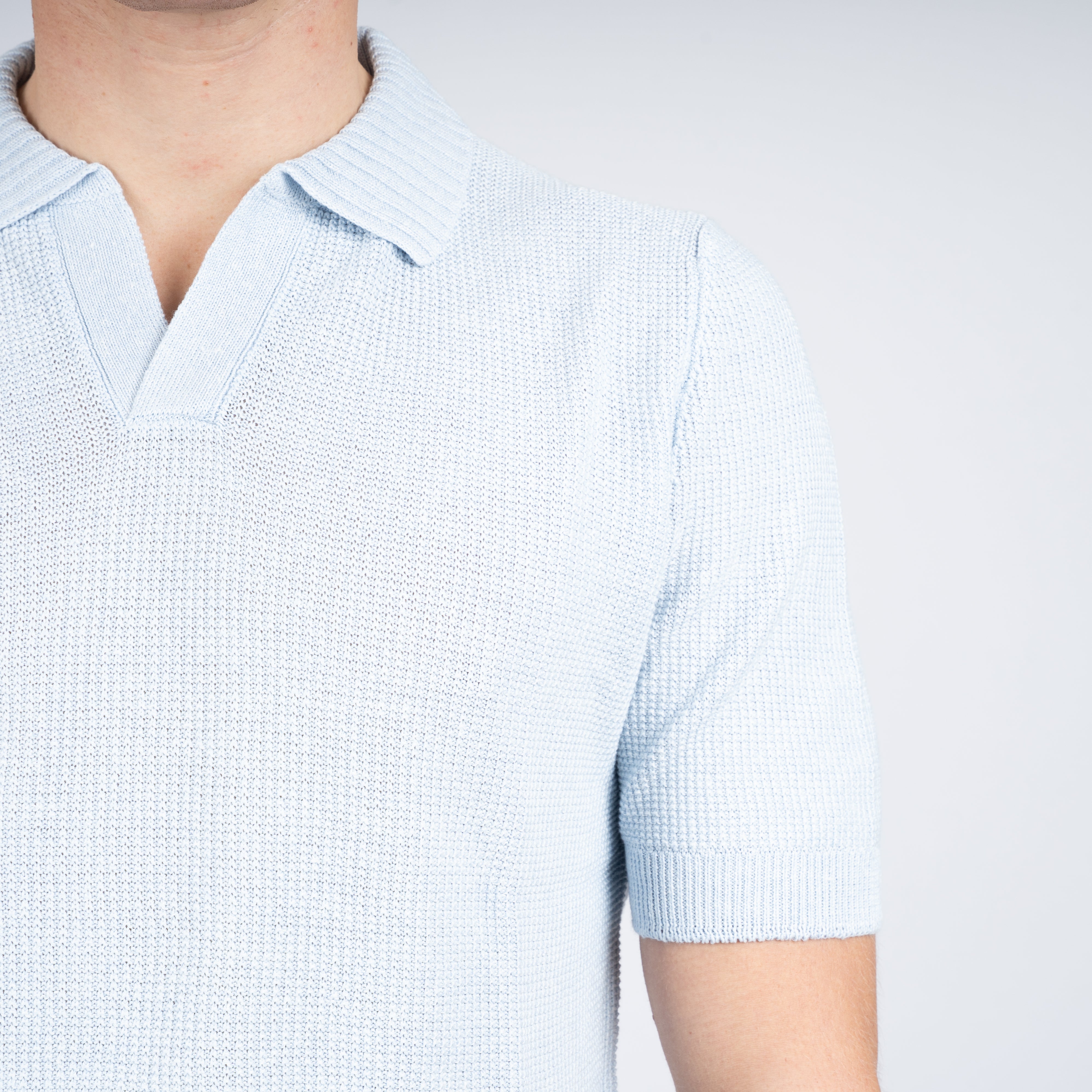 Gran Sasso Polo Buttonless Kraag Lichtblauw | Linnen & Cotton