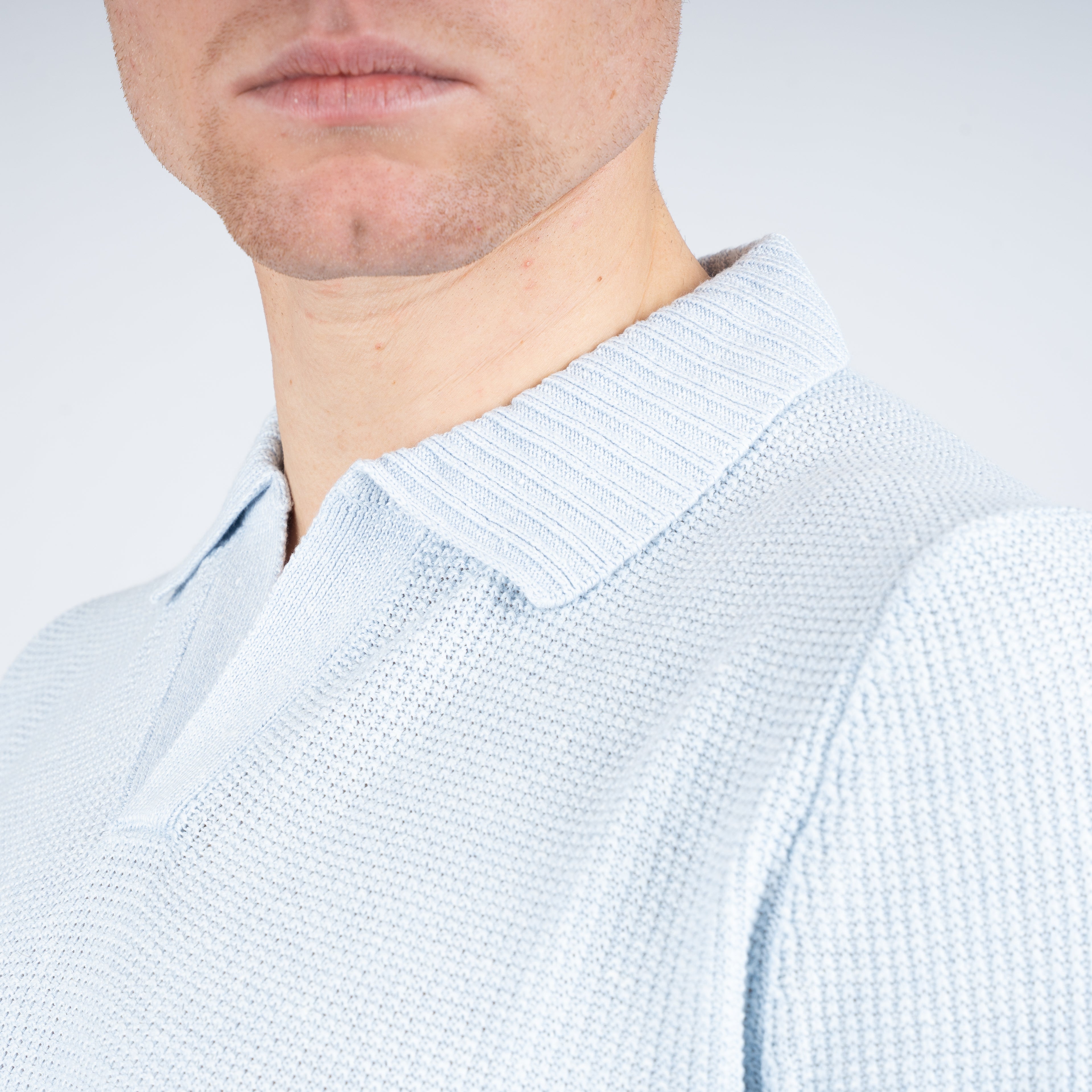 Gran Sasso Polo Buttonless Kraag Lichtblauw | Linnen & Cotton