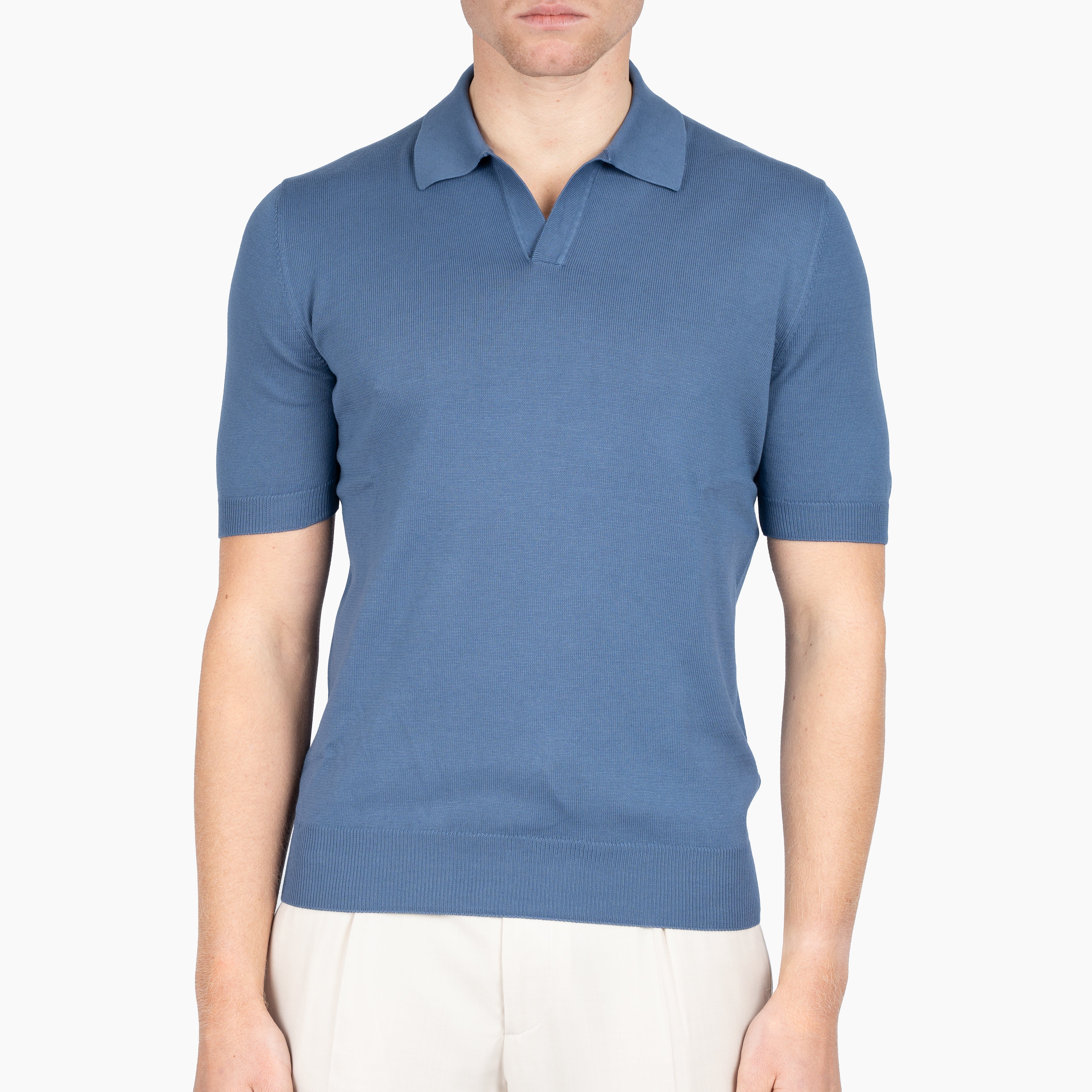 Gran Sasso Buttonless Polo Staalblauw | Egyptian Cotton
