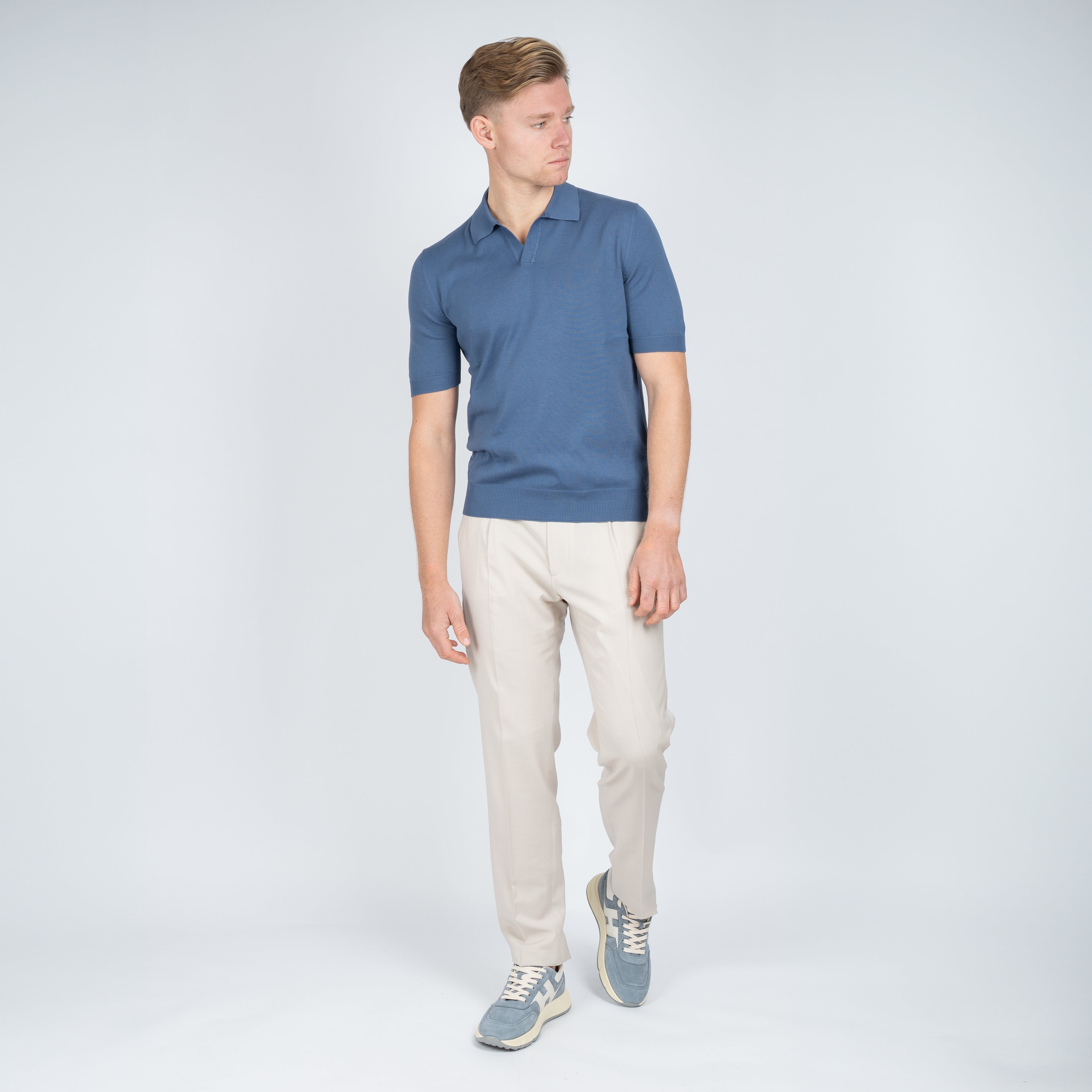 Gran Sasso Buttonless Polo Staalblauw | Egyptian Cotton