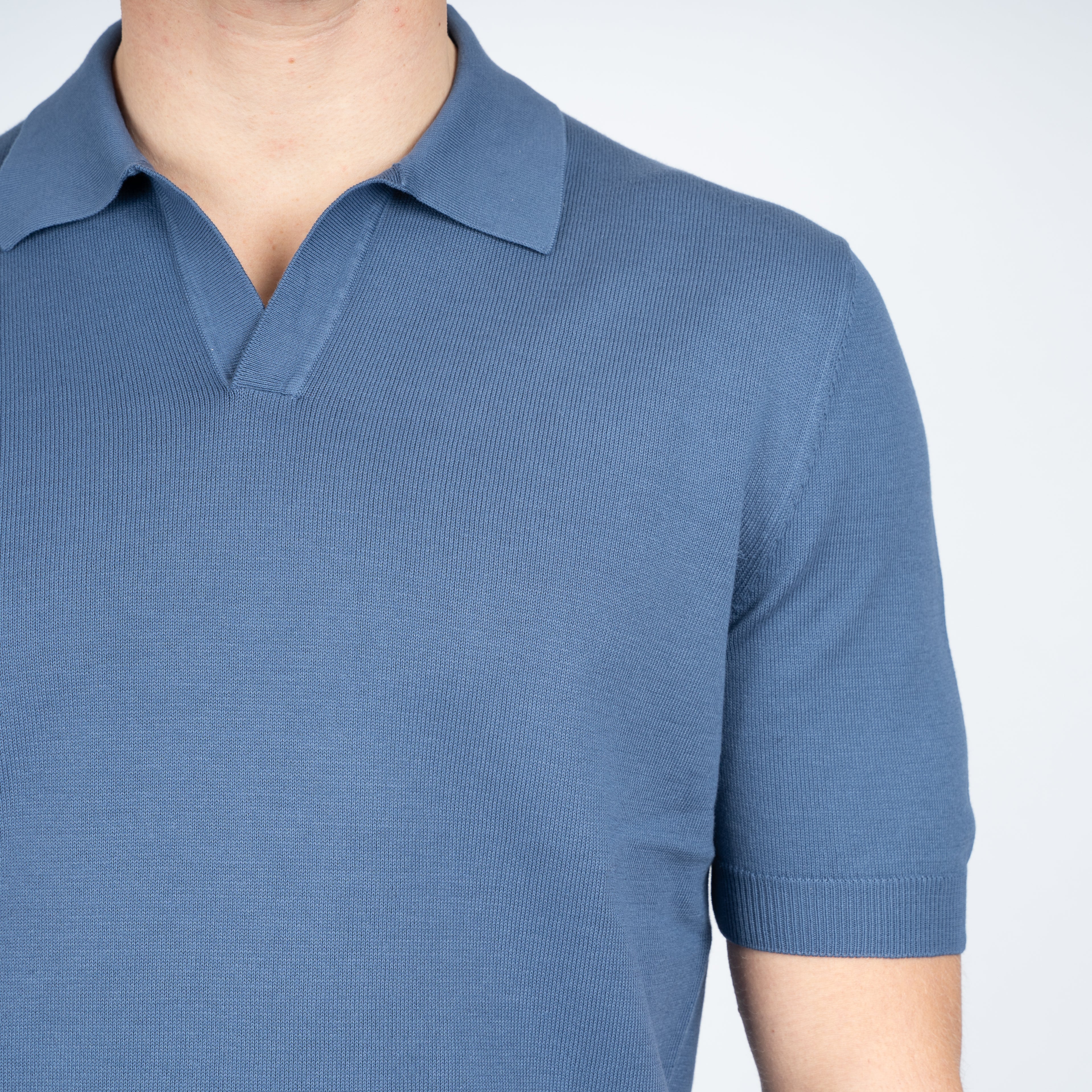 Gran Sasso Buttonless Polo Staalblauw | Egyptian Cotton