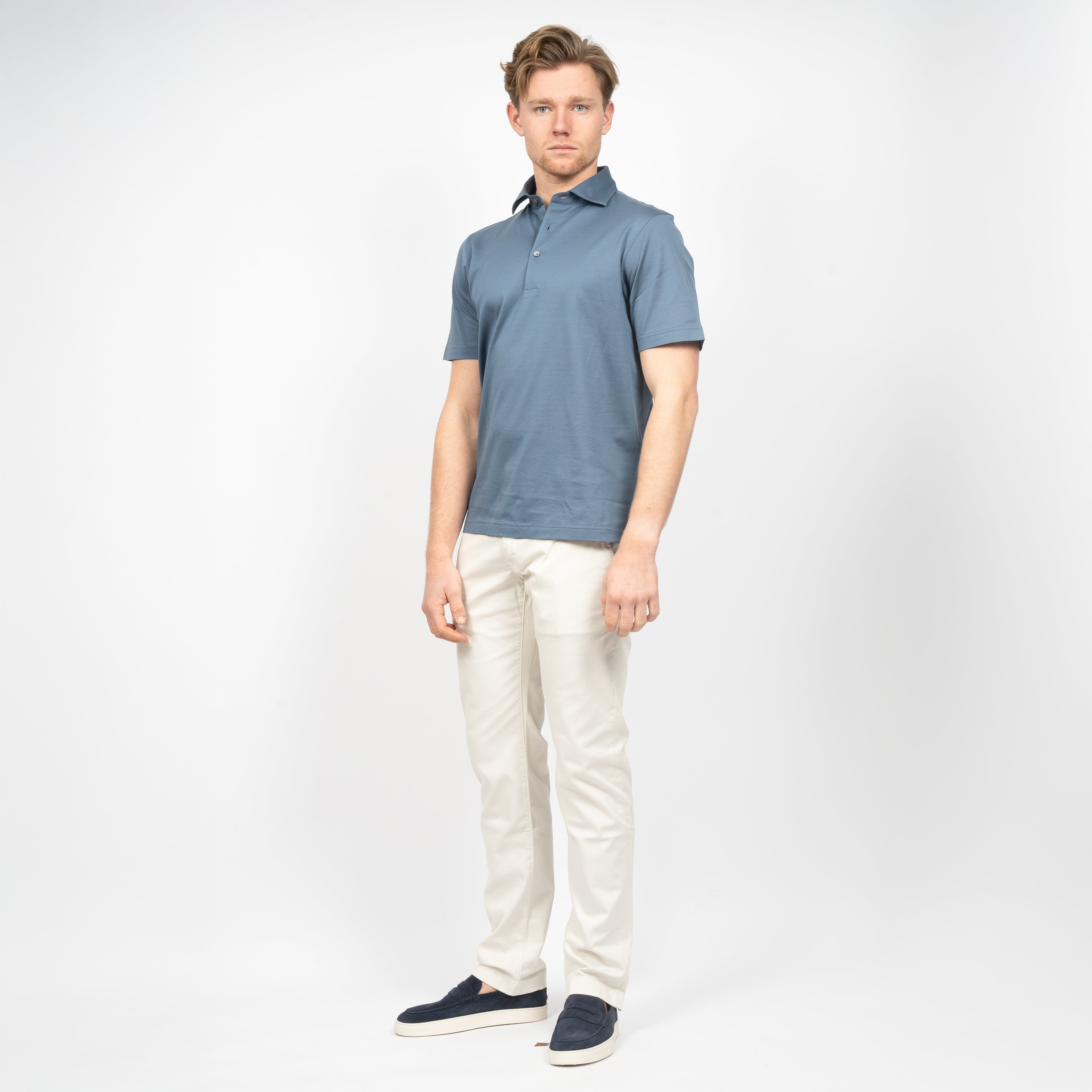Gran Sasso Polo Staalblauw | Mercerized Piquet Cotton