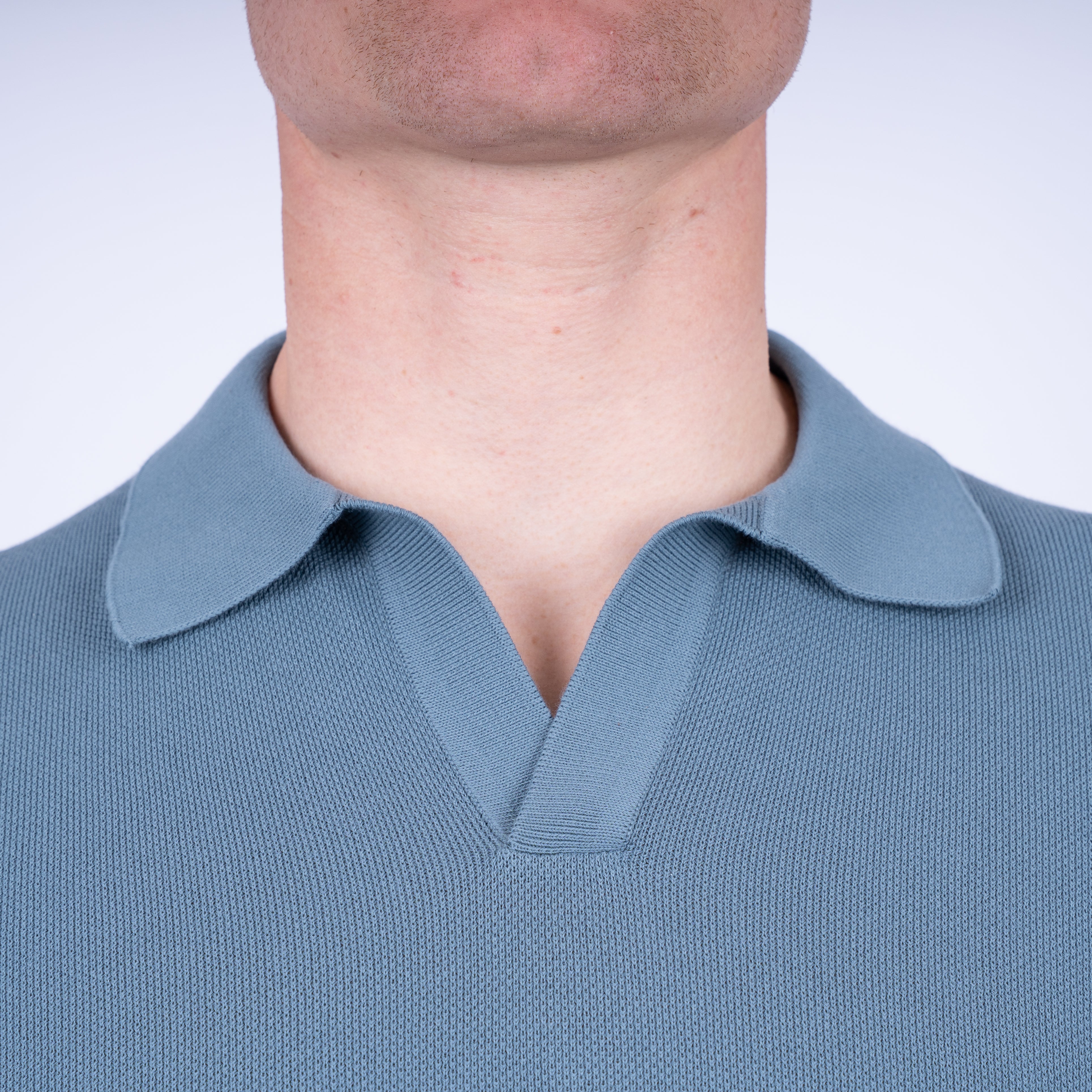 Gran Sasso Polo Buttonless Kraag Staalblauw | Fresh Cotton