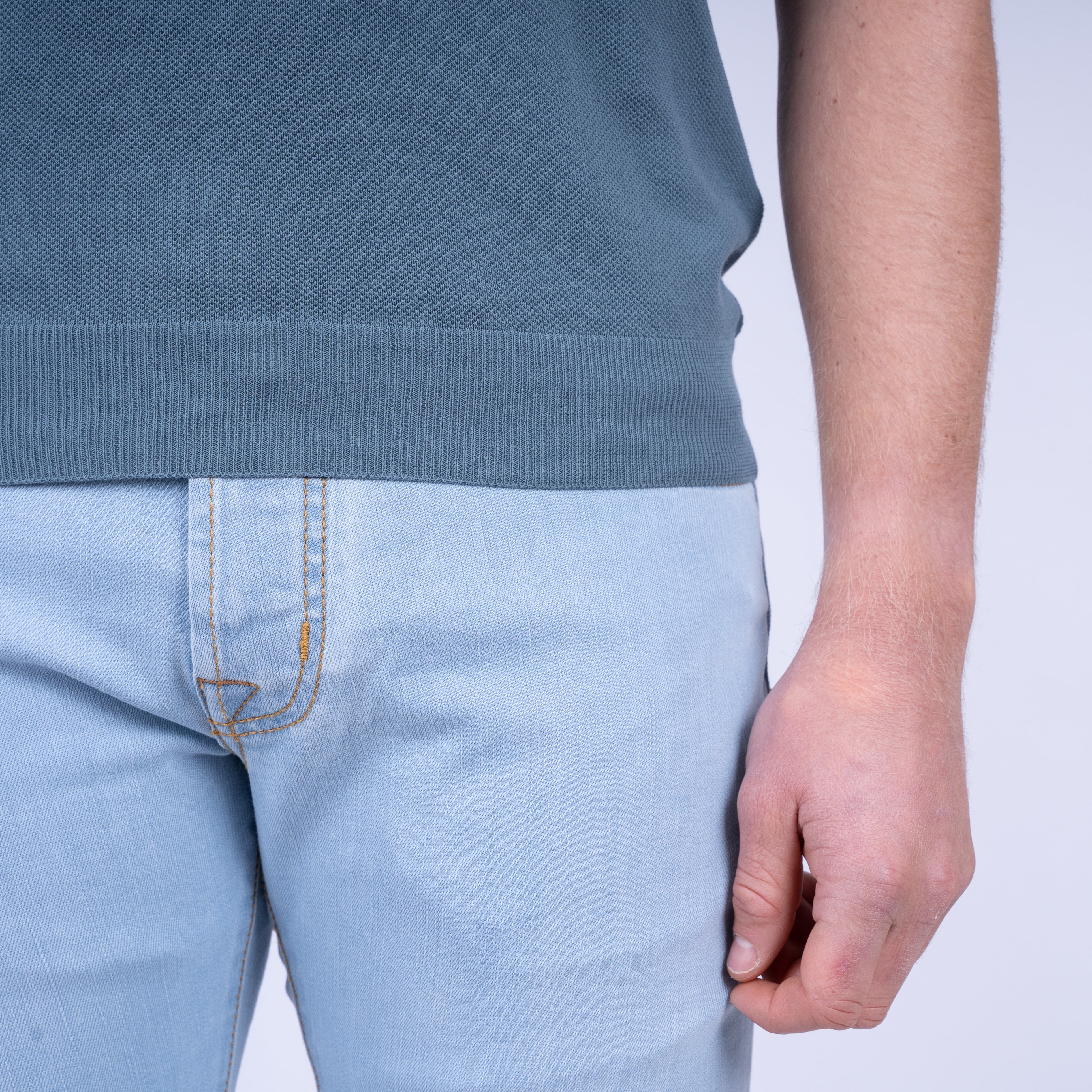 Gran Sasso Polo Buttonless Kraag Staalblauw | Fresh Cotton
