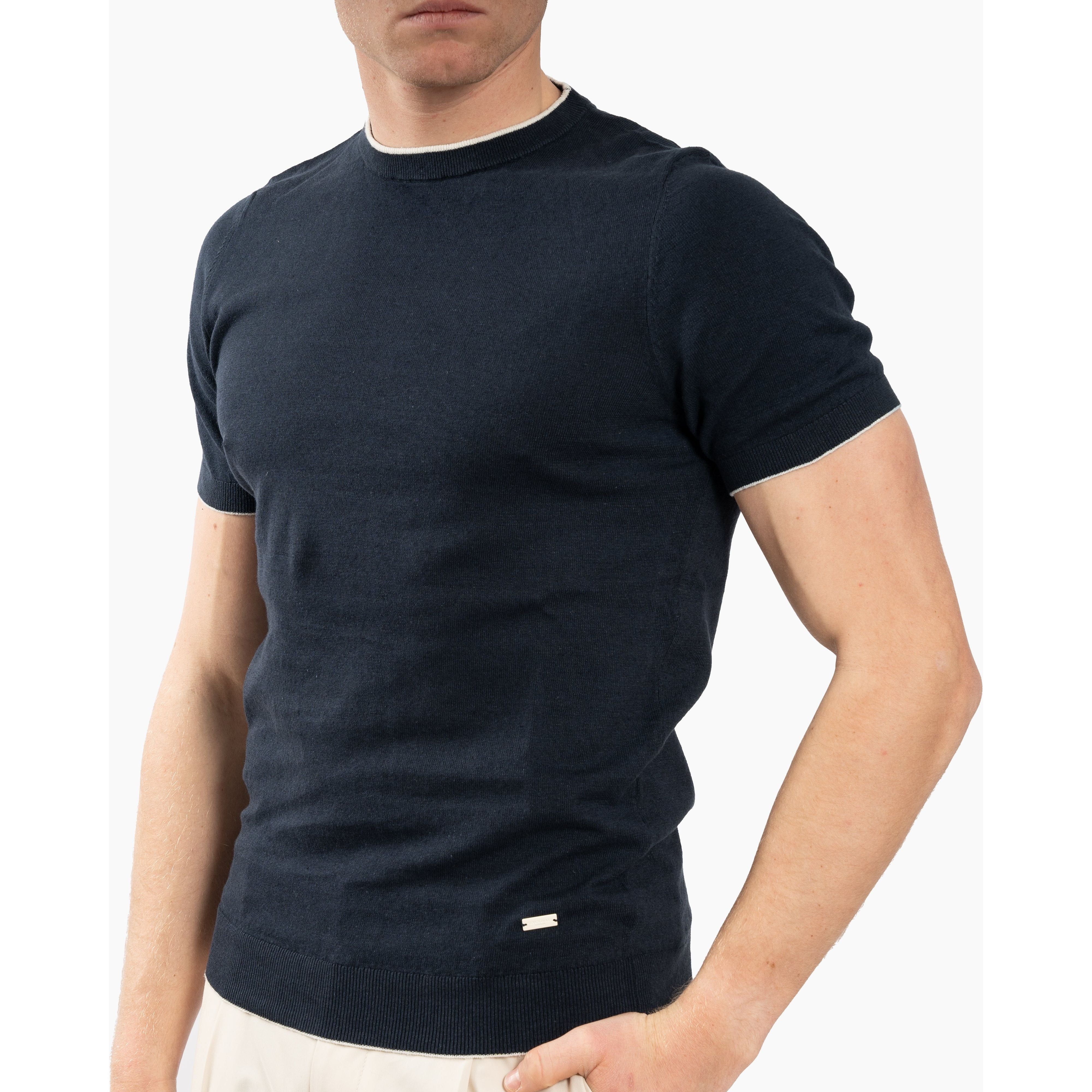 SEVEN DIALS Linnen T-Shirt Donkerblauw | Bennett