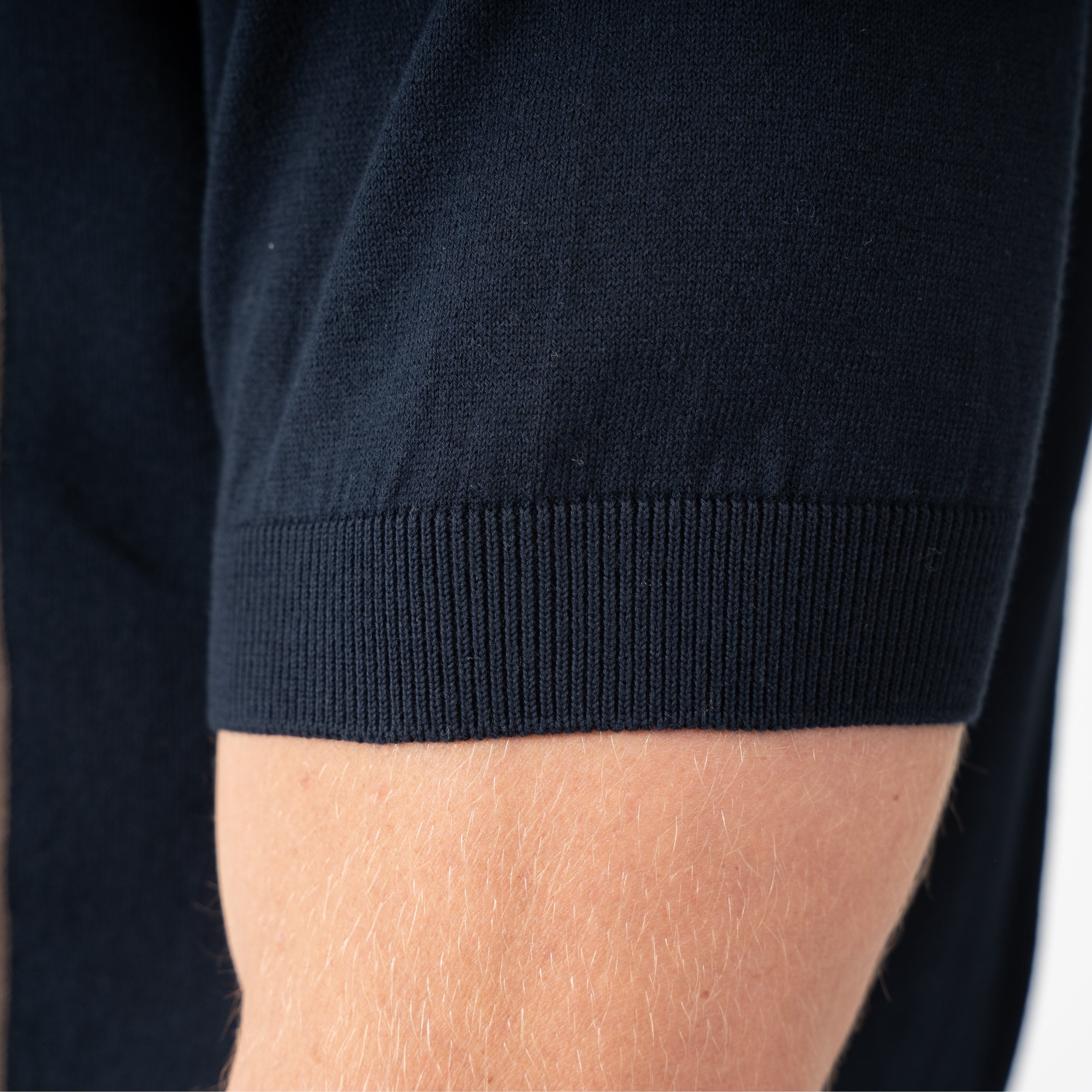 Gran Sasso Gebreide Doorknoop Polo Blauw met Bruine Streep | Organic Cotton
