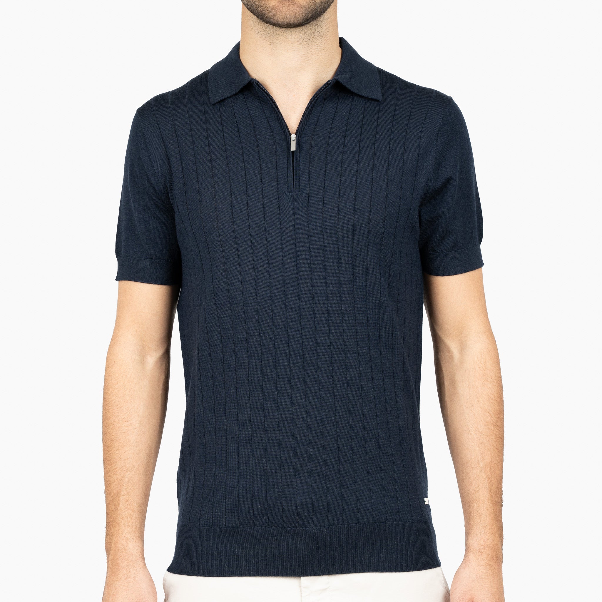 SEVEN DIALS Gebreide Polo met Rits Blauw | Brentt