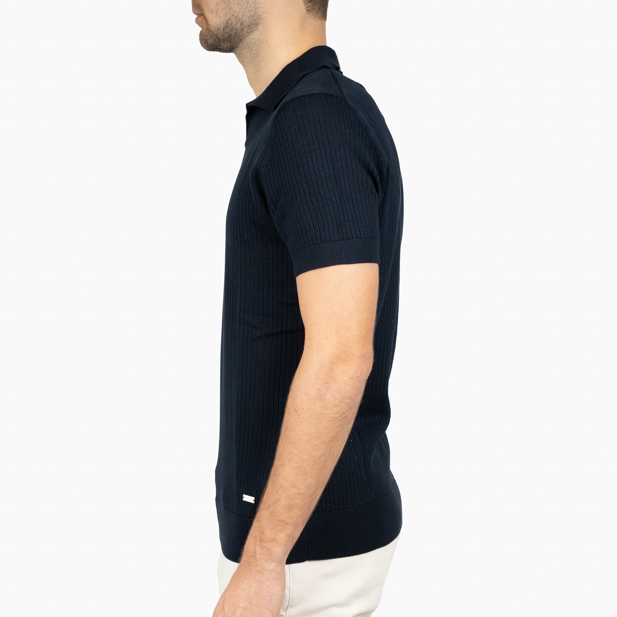 SEVEN DIALS Gebreide Buttonless Polo Blauw | Bennet