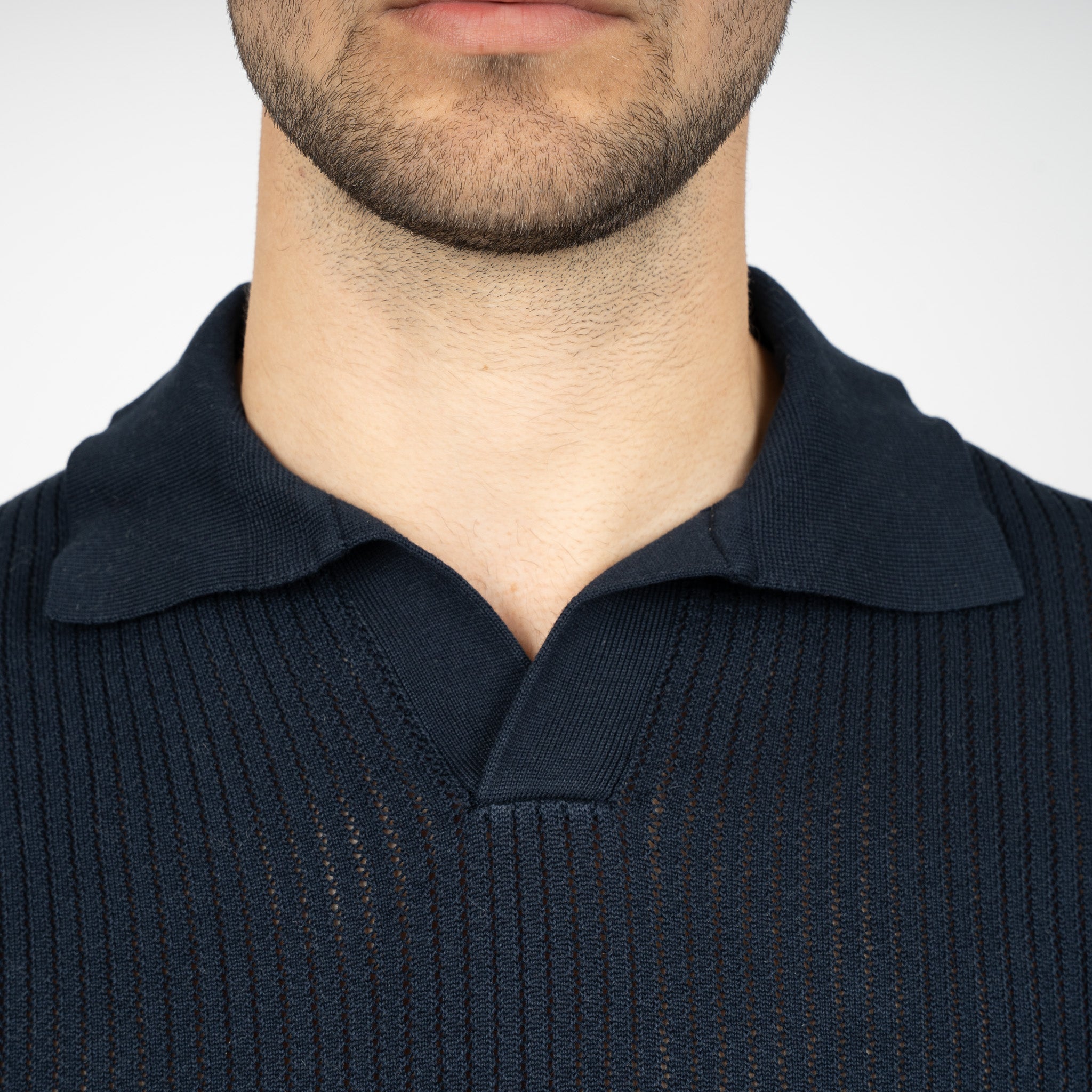 SEVEN DIALS Gebreide Buttonless Polo Blauw | Bennet