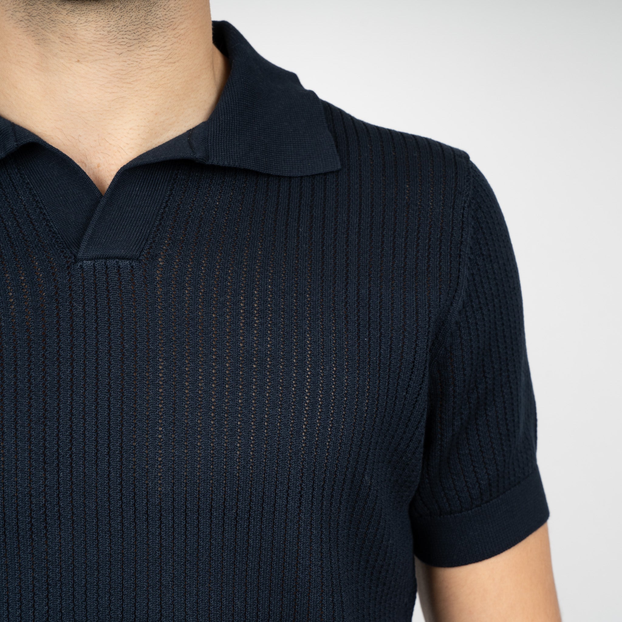 SEVEN DIALS Gebreide Buttonless Polo Blauw | Bennet