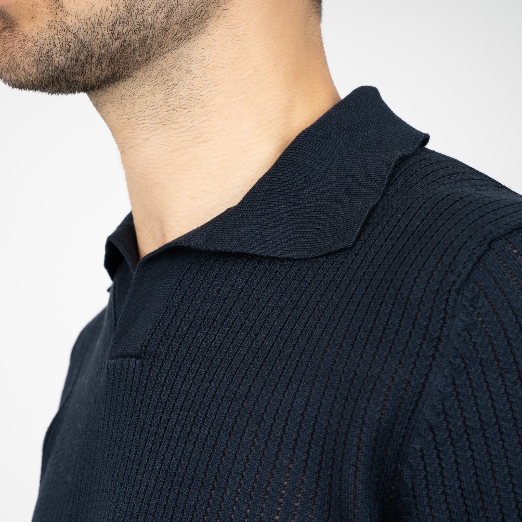 SEVEN DIALS Gebreide Buttonless Polo Blauw | Bennet