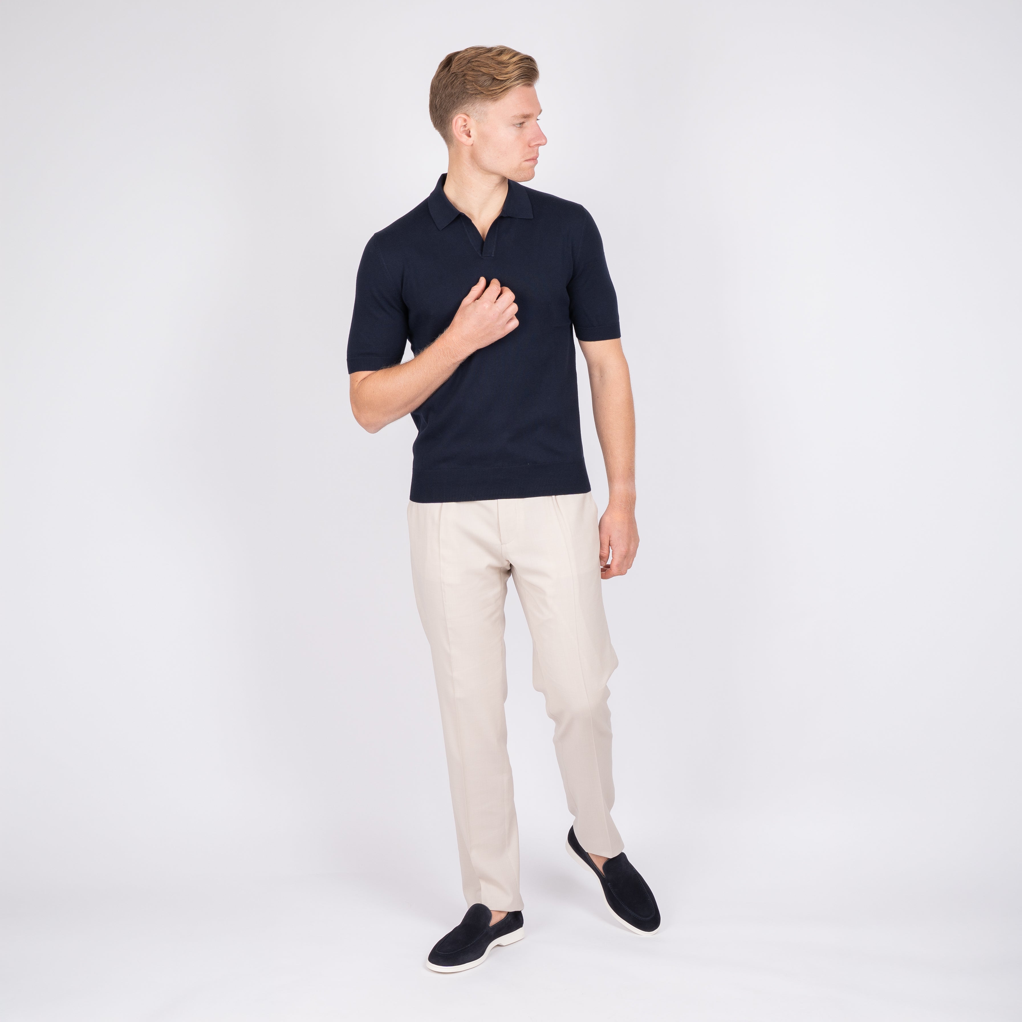 Gran Sasso Buttonless Polo Blauw | Egyptian Cotton