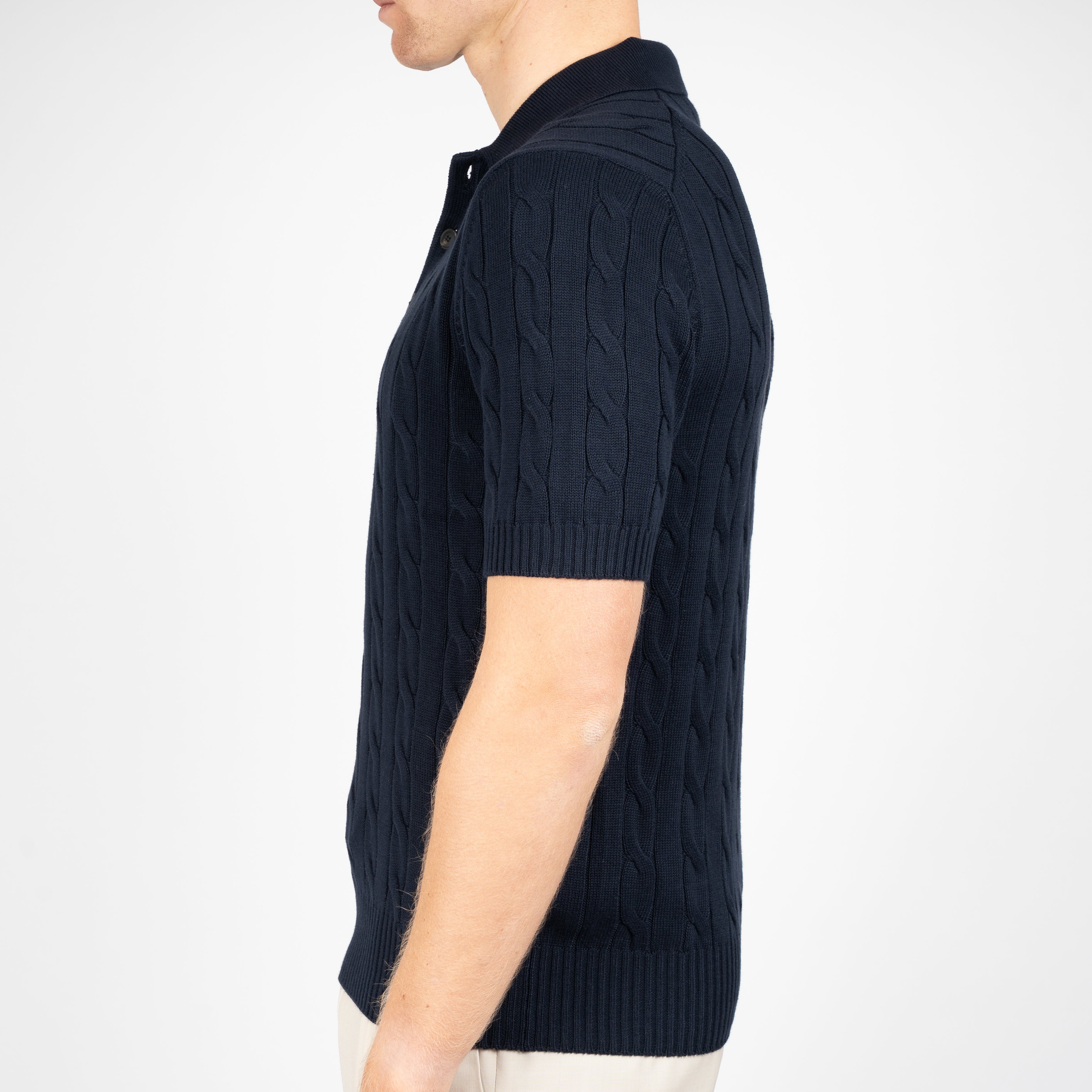 Gran Sasso Gebreide Kabel Polo Donkerblauw | Egyptian Cotton
