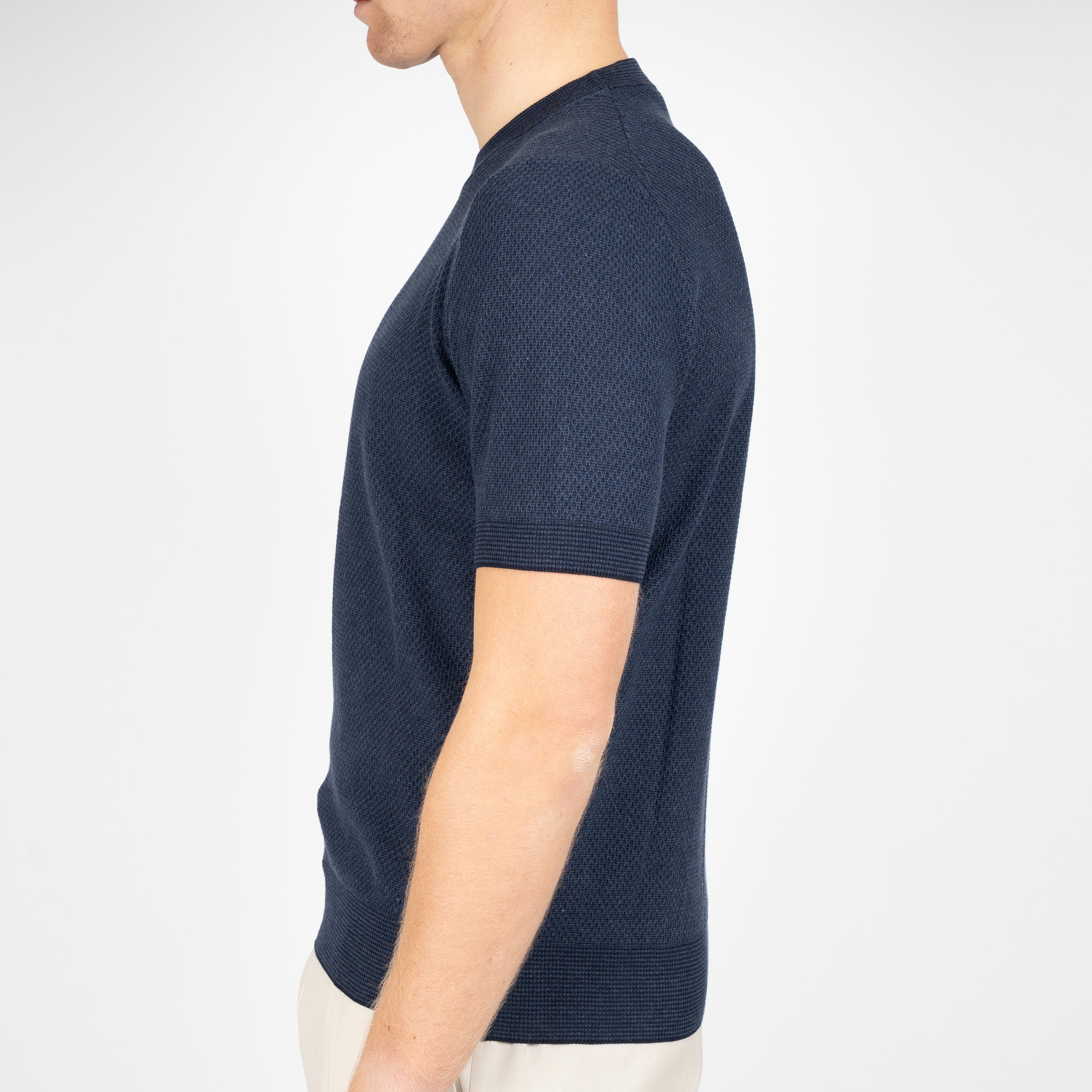 Gran Sasso Gebreid T-Shirt Donkerblauw | Fresh Cotton