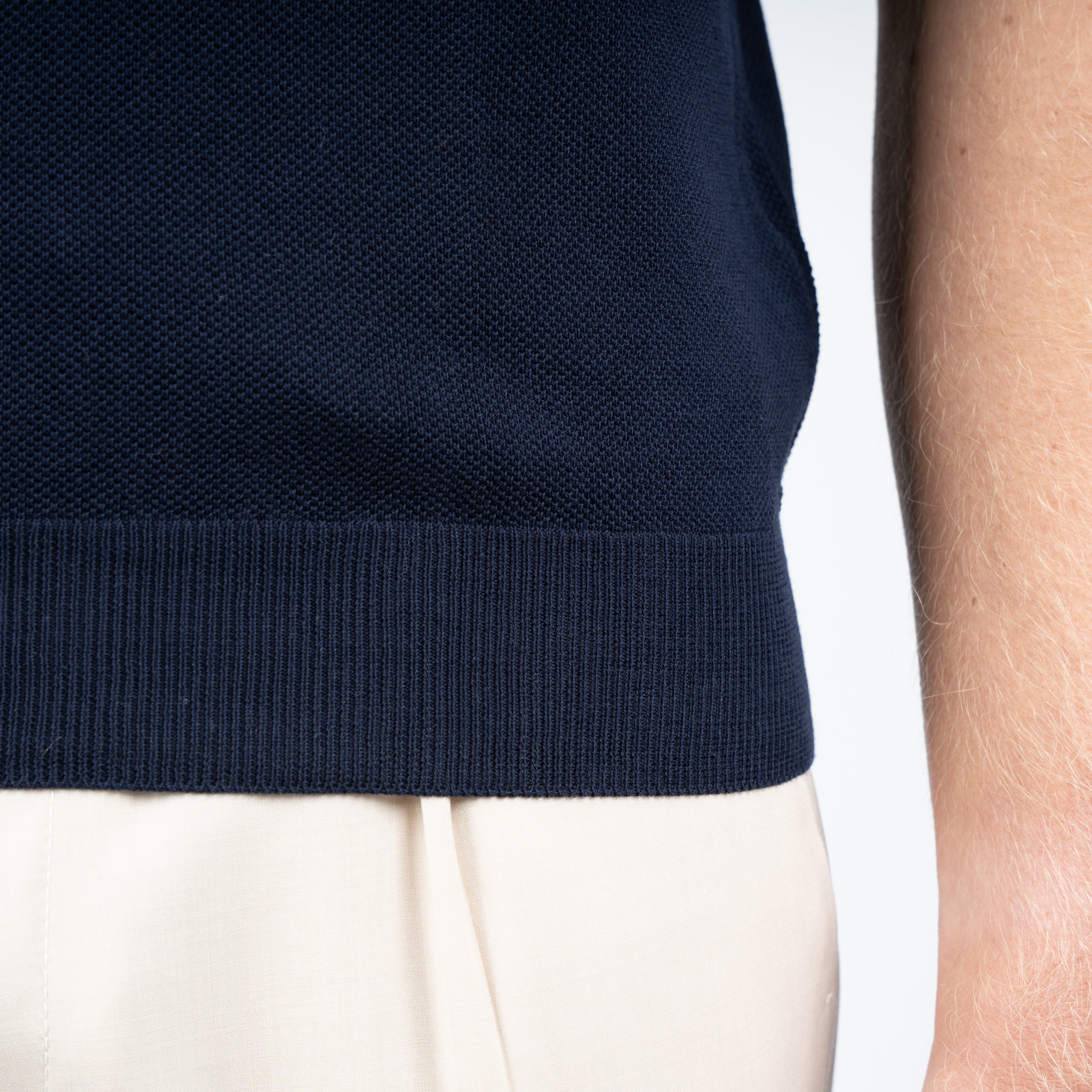 Gran Sasso Polo Buttonless Kraag Donkerblauw | Fresh Cotton